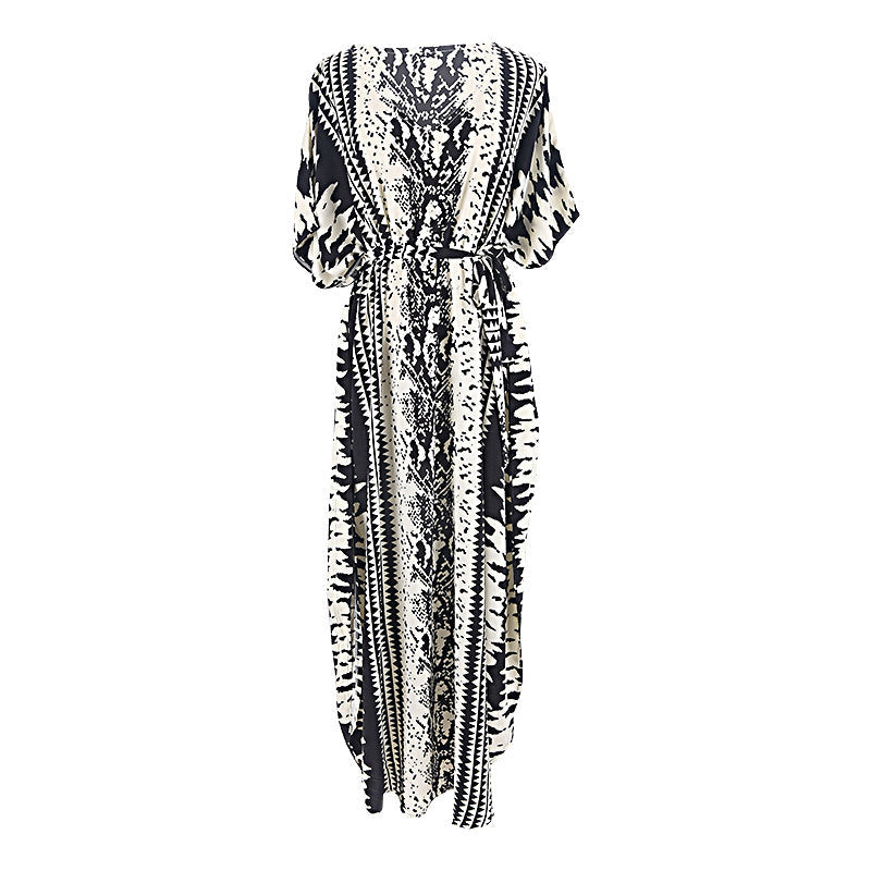 Robe longue rayonne à motif serpent, protection solaire, veste de plage, blouse, robe de vacances en bord de mer pour femme