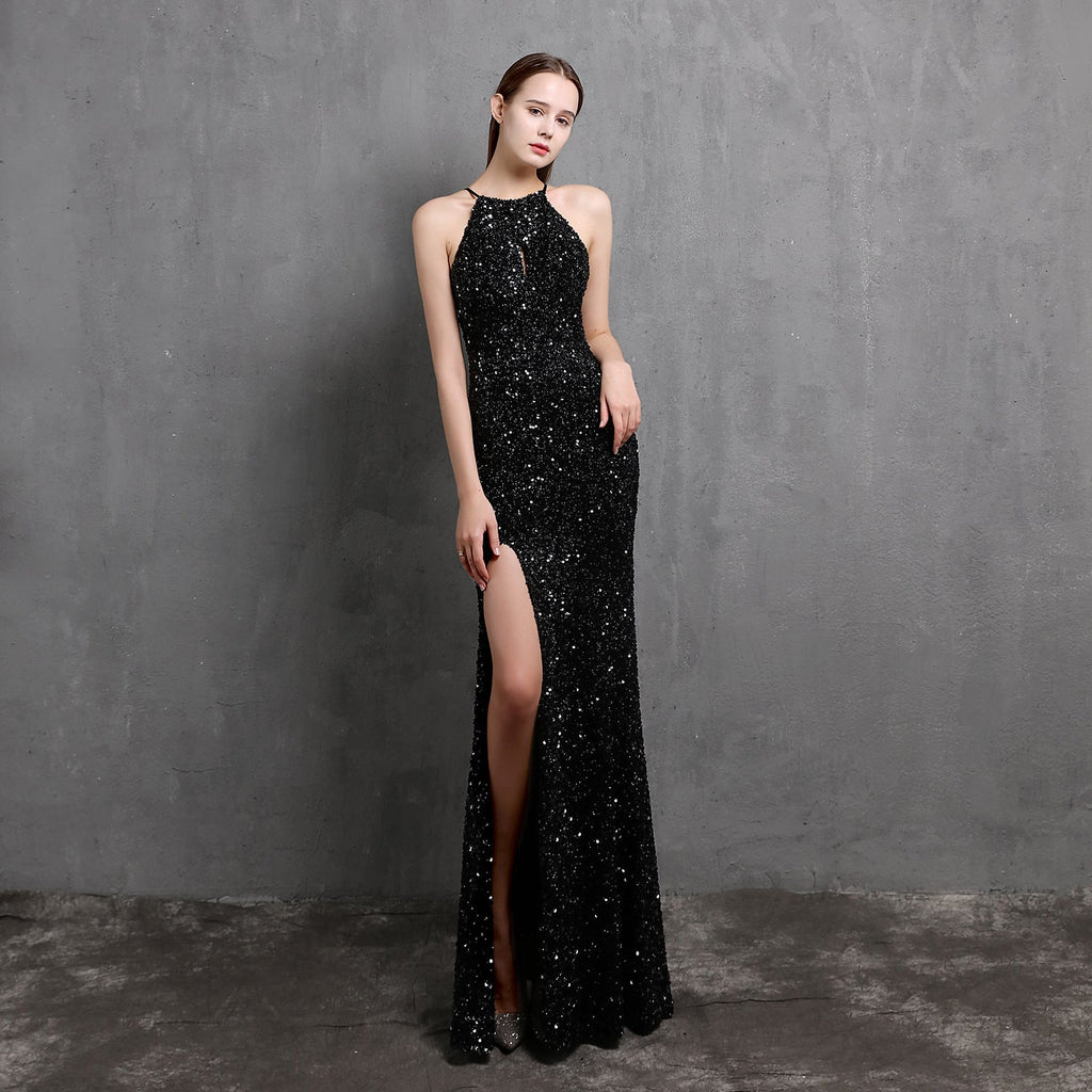 Robe de soirée sexy longue et amincissante pour rassemblement mondain, avec paillettes colorées et artisanat lourd, robe de bal formelle de mariée
