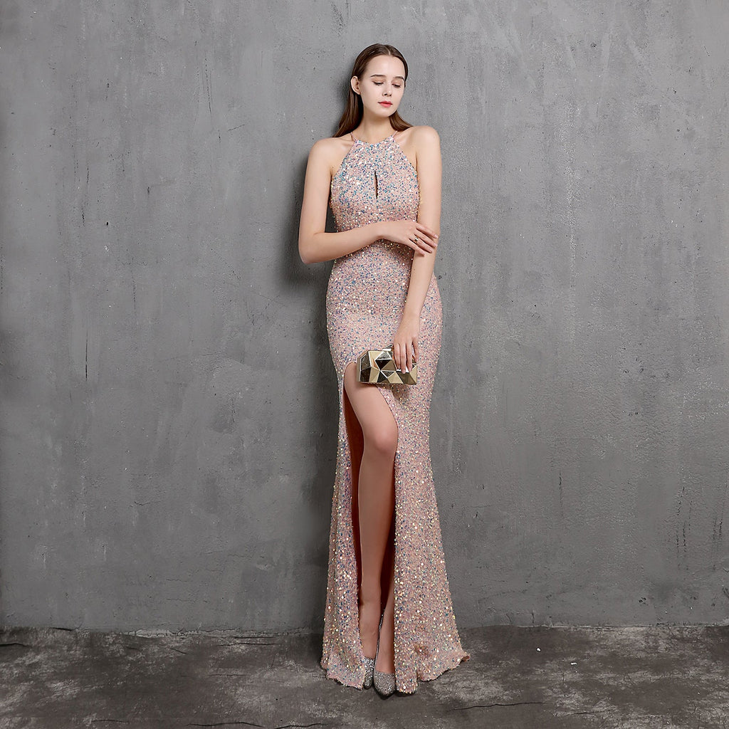 Robe de soirée sexy longue et amincissante pour rassemblement mondain, avec paillettes colorées et artisanat lourd, robe de bal formelle de mariée