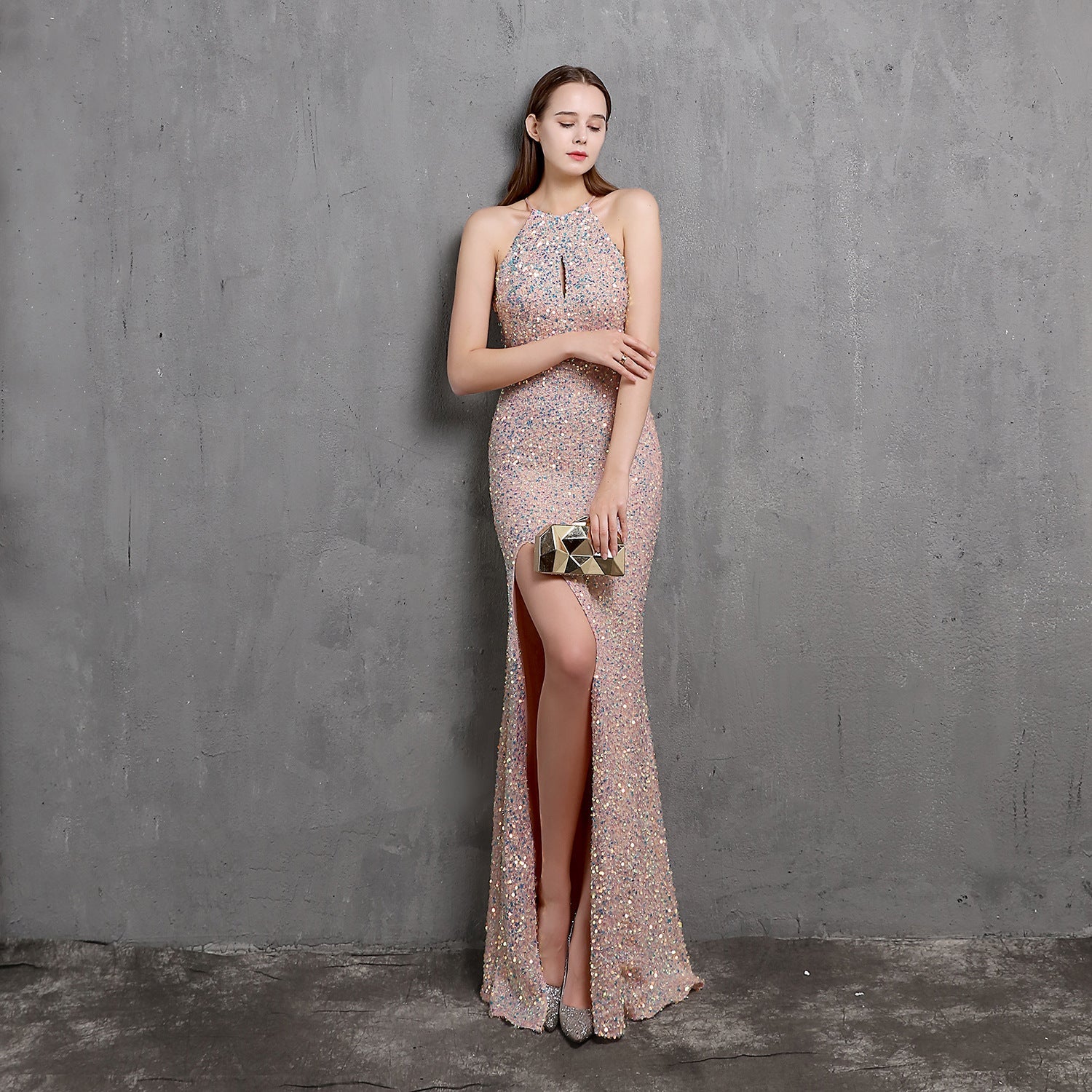 Robe de soirée sexy longue et amincissante pour rassemblement mondain, avec paillettes colorées et artisanat lourd, robe de bal formelle de mariée