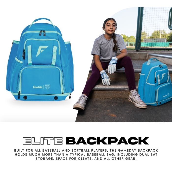 Franklin Sports USA SB Gameday Fastpitch Softball-Rucksack – Blau/Minze – Ausrüstungstasche für Erwachsene und Jugendliche