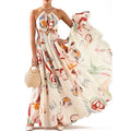 Frühling Sommer Damenbekleidung Slim Fit Großer Swing-Sling-Stitching-Druck Maxikleid Strandkleid