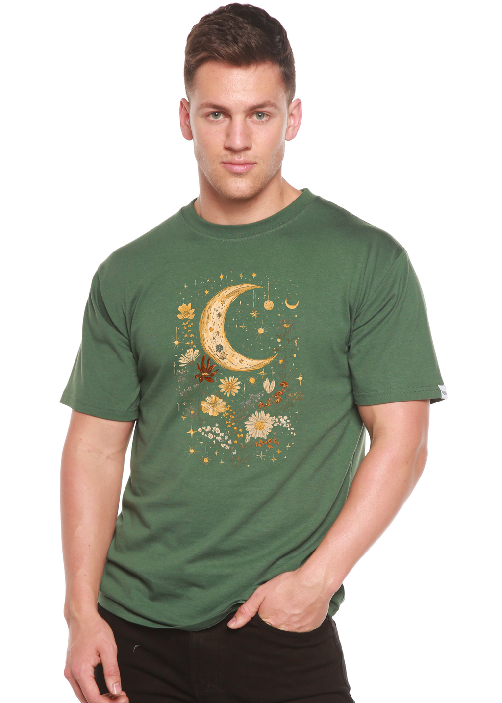 Celestial Moon Boho Flowers Vintage Unisex Bamboo/Cotton Graphic T-Shirt - The7Letter