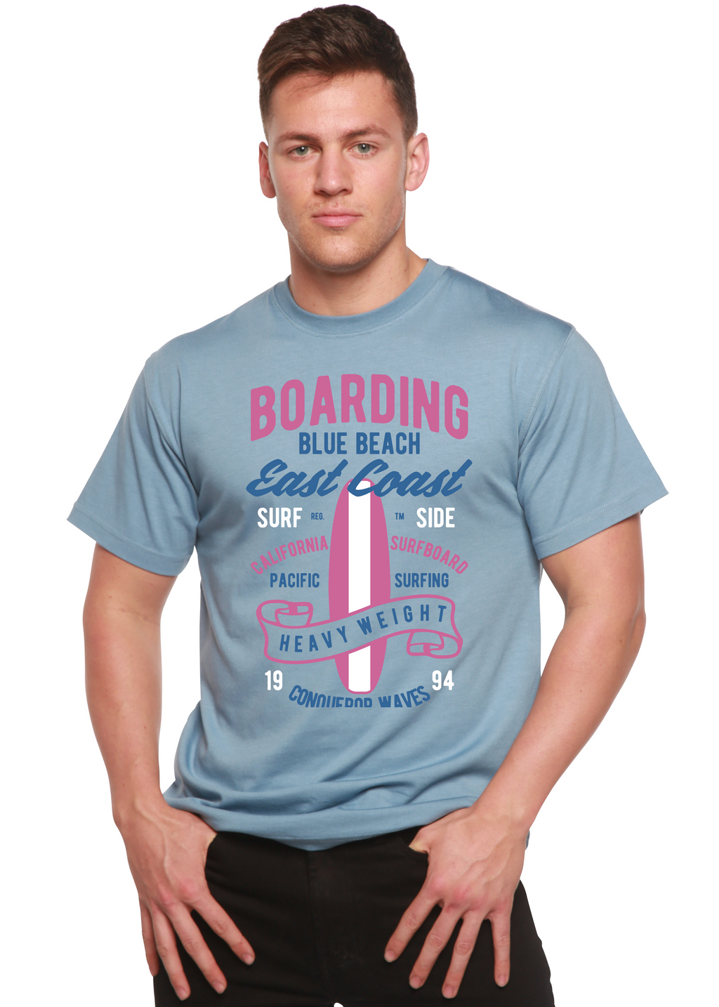 Boarding Blue Beach Men's Bamboo Viscose/Organic Cotton Short Sleeve Graphic T-Shirt - The7Letter