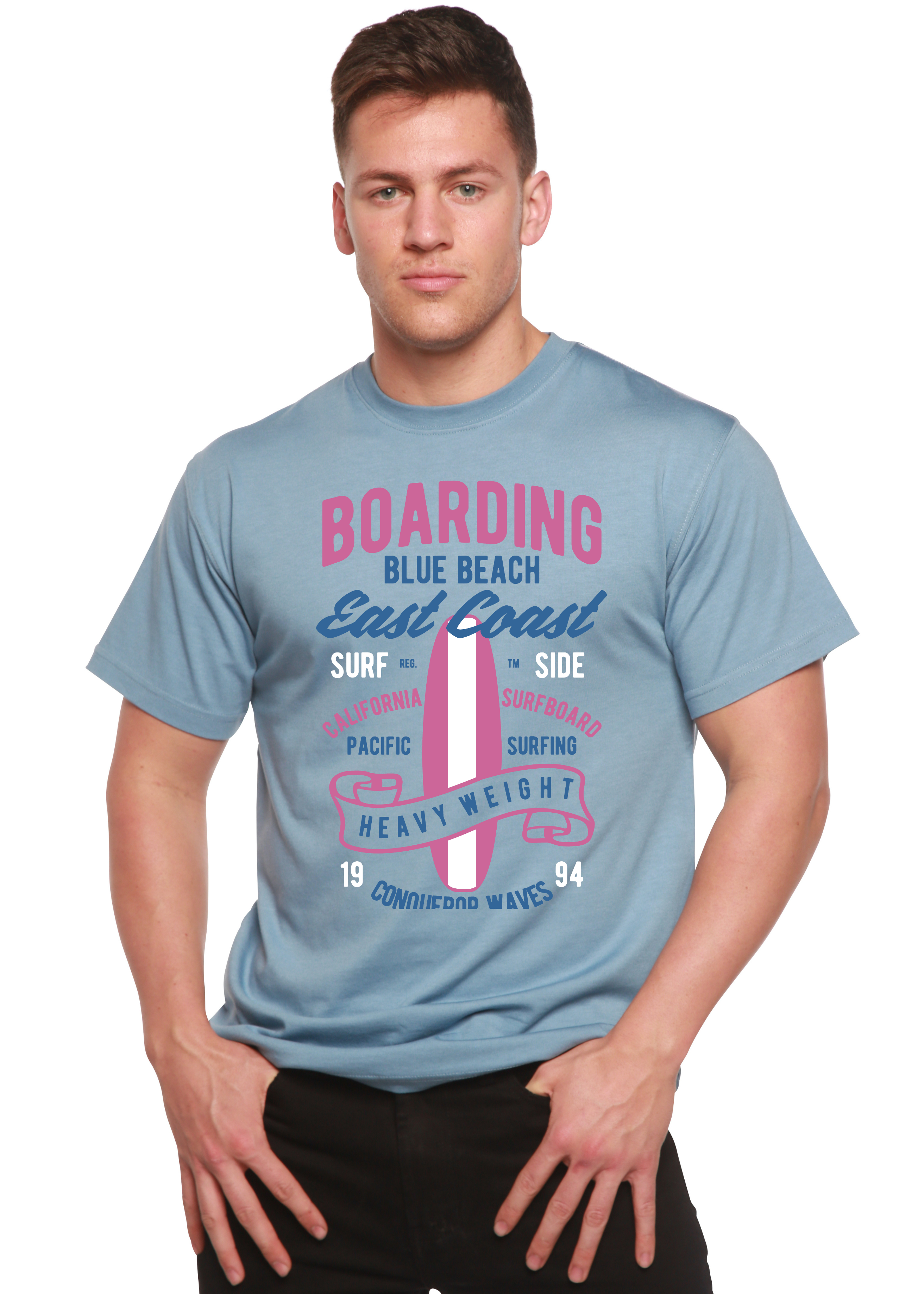 Boarding Blue Beach Men's Bamboo Viscose/Organic Cotton Short Sleeve Graphic T-Shirt - The7Letter