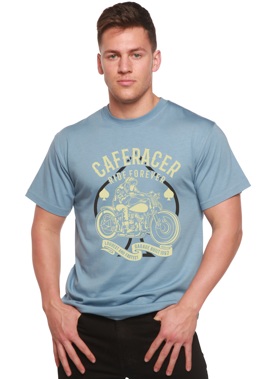 Caferacer Ride Forever Men's Bamboo Viscose/Organic Cotton Short Sleeve Graphic T-Shirt - The7Letter