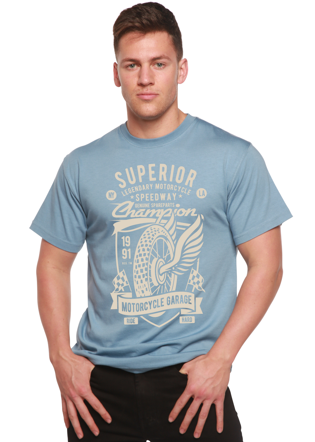 Superior Motorcycle Spun Bamboo® Men's Bamboo Viscose/Organic Cotton Short Sleeve Graphic T-Shirt - The7Letter