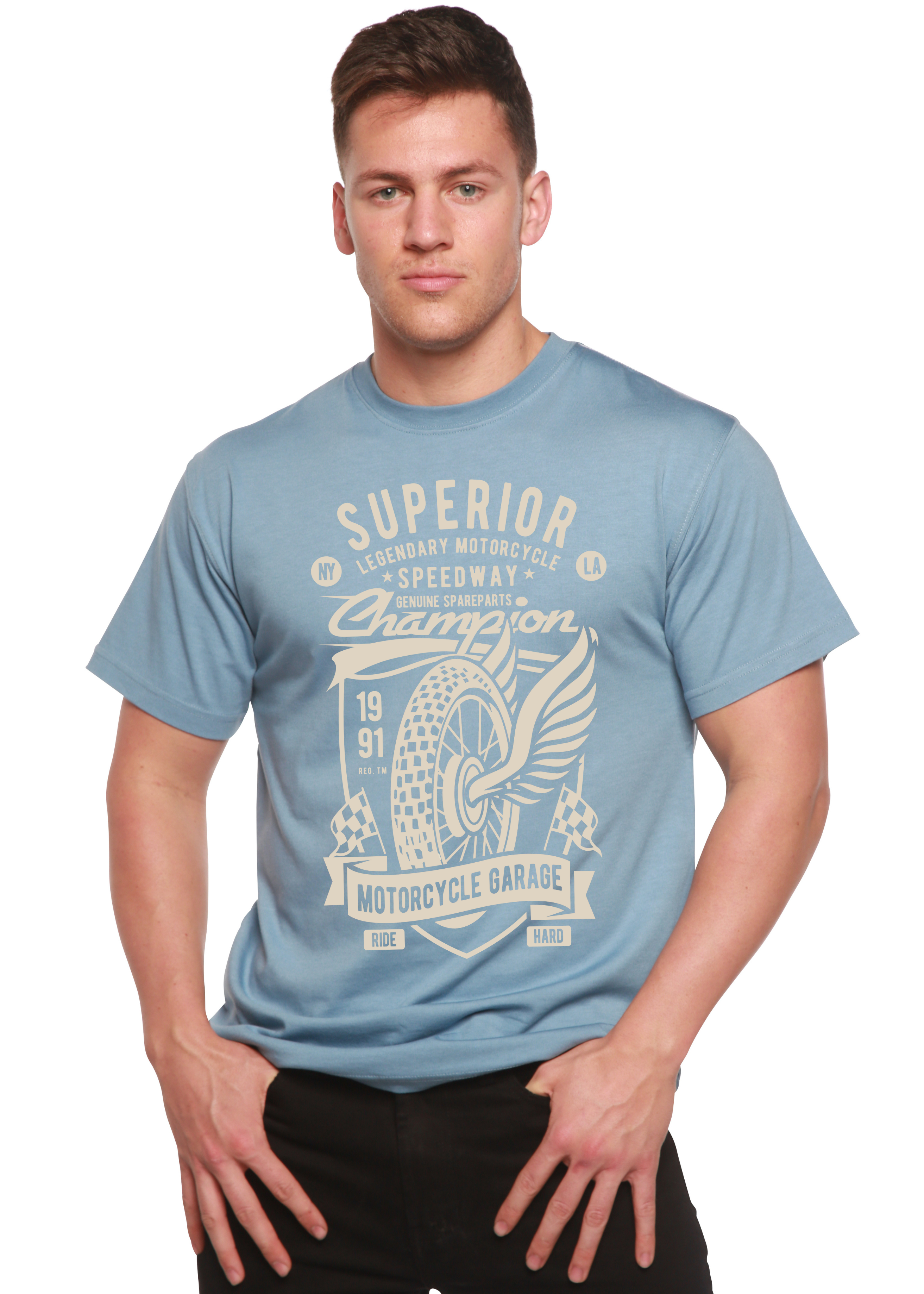Superior Motorcycle Spun Bamboo® Men's Bamboo Viscose/Organic Cotton Short Sleeve Graphic T-Shirt - The7Letter
