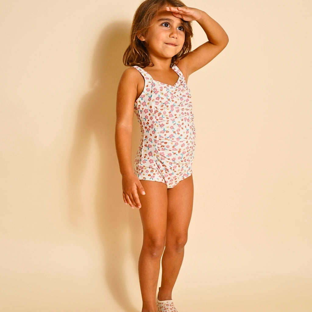 Vintage Girls 1 Piece Swimsuit | UPF + Recycled - Sunset Meadow - The7Letter