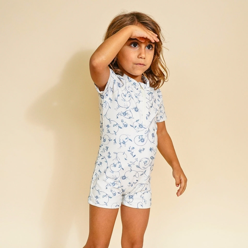 Short Sleeve Rashguard Swimsuit | UPF + Recycled - Scandi Floral - The7Letter