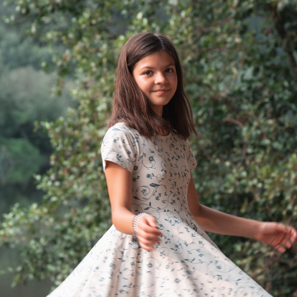 Sweetheart Twirl Dress | Organic Cotton Jersey - Scandi Floral - The7Letter