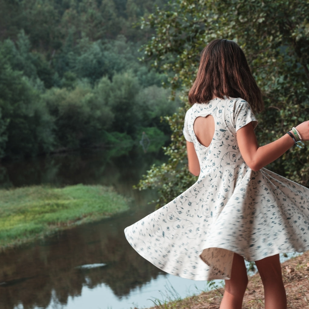 Sweetheart Twirl Dress | Organic Cotton Jersey - Scandi Floral - The7Letter