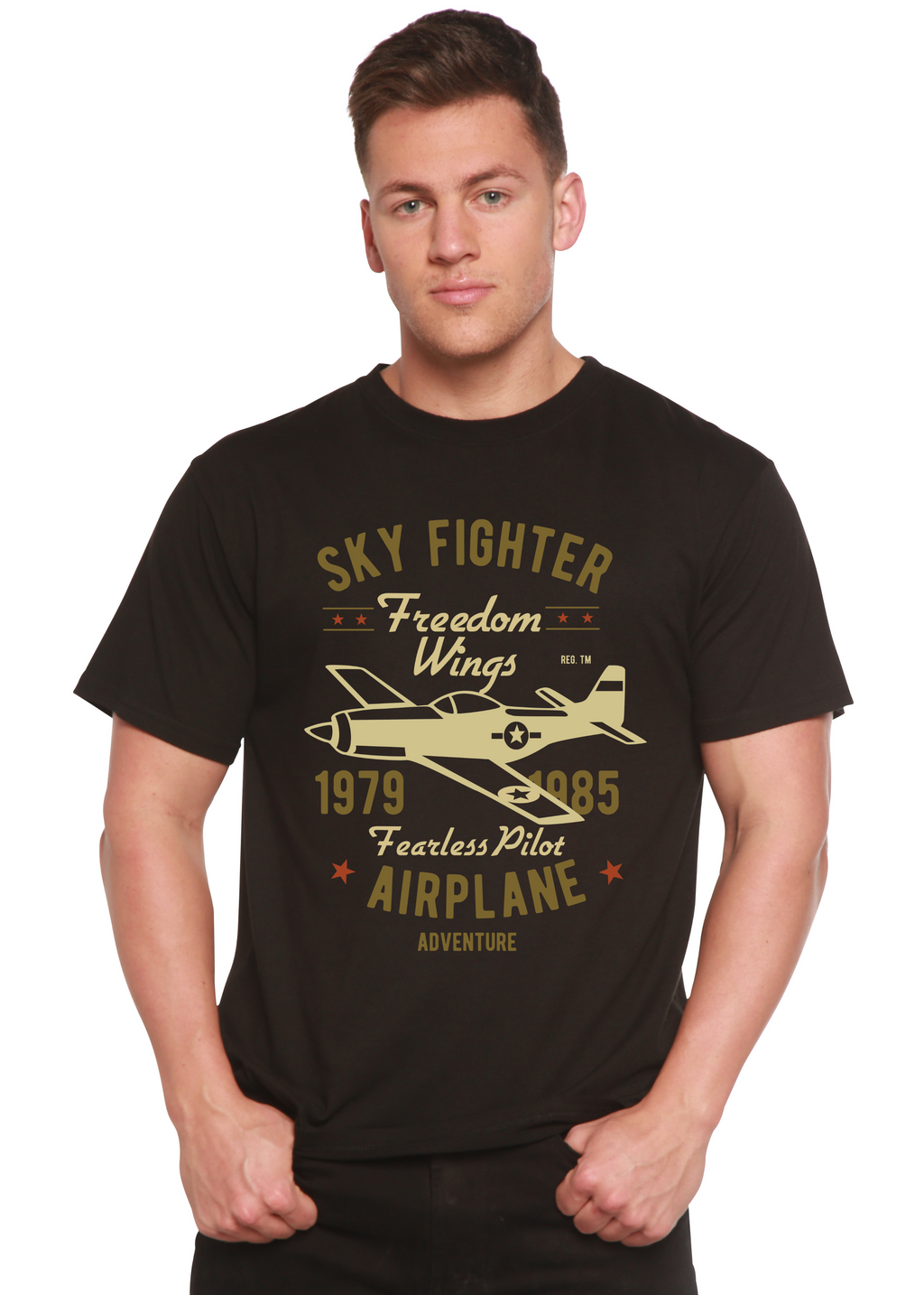 Sky Fighter Spun Bamboo® Men's Bamboo Viscose/Organic Cotton Short Sleeve Graphic T-Shirt - The7Letter
