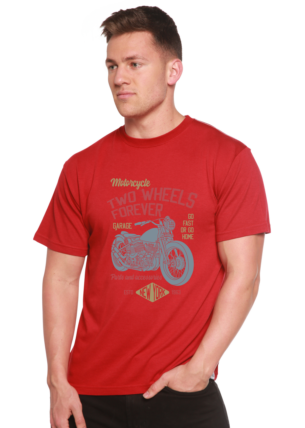 Two Wheels Forever Men's Bamboo Viscose/Organic Cotton Short Sleeve Graphic T-Shirt - The7Letter