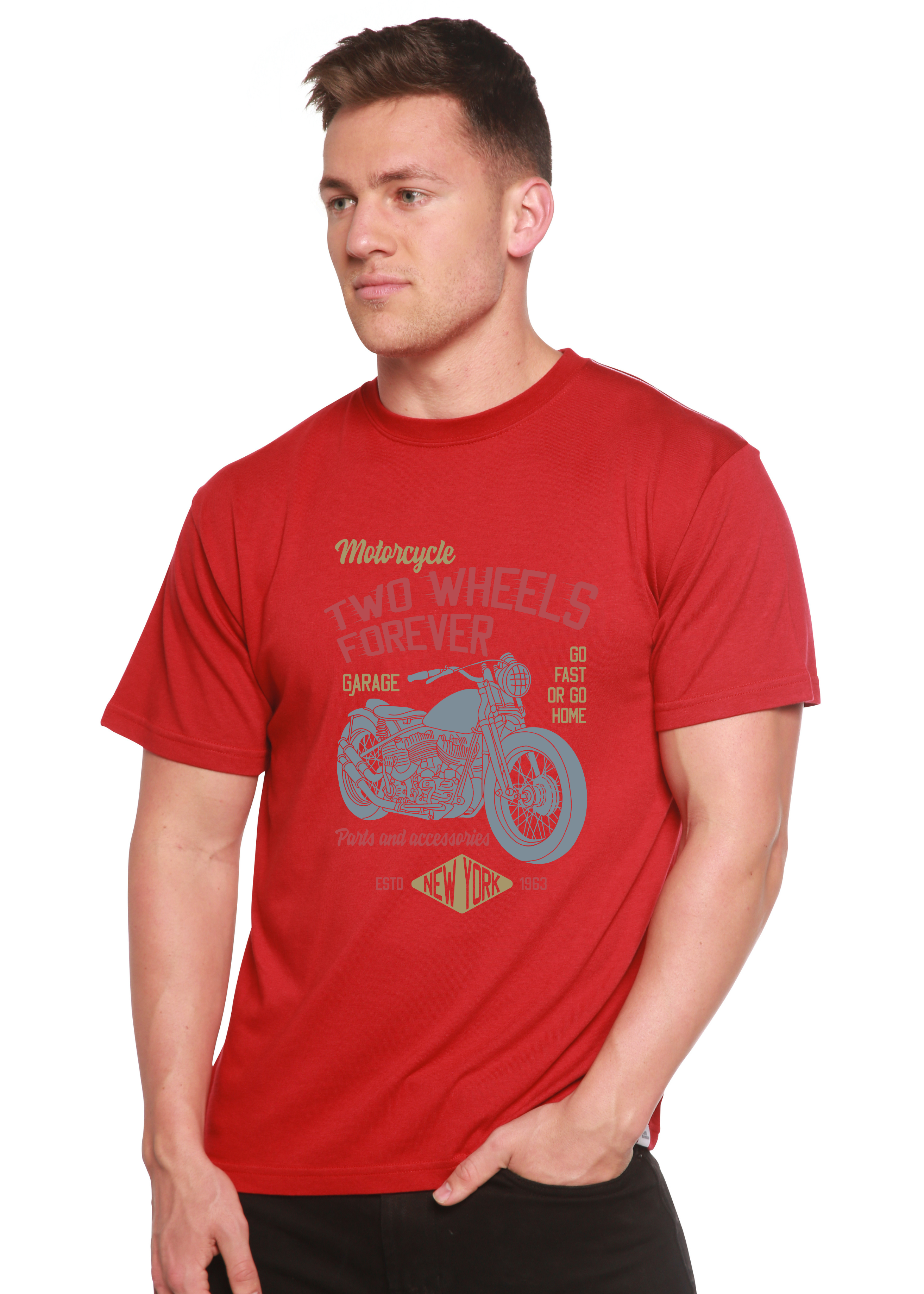 Two Wheels Forever Men's Bamboo Viscose/Organic Cotton Short Sleeve Graphic T-Shirt - The7Letter