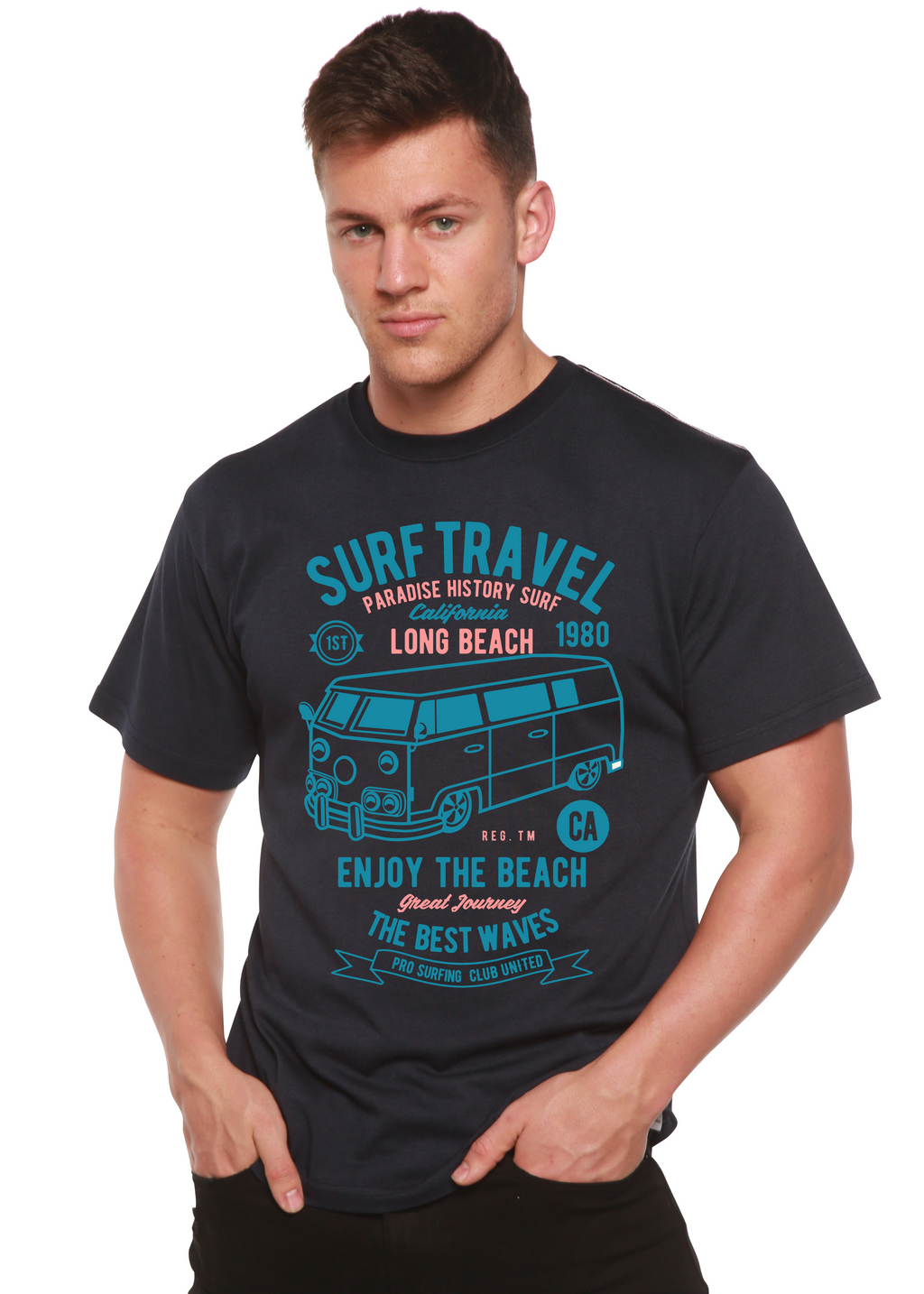 Surf Travel Spun Bamboo® Men's Bamboo Viscose/Organic Cotton Short Sleeve Graphic T-Shirt - The7Letter