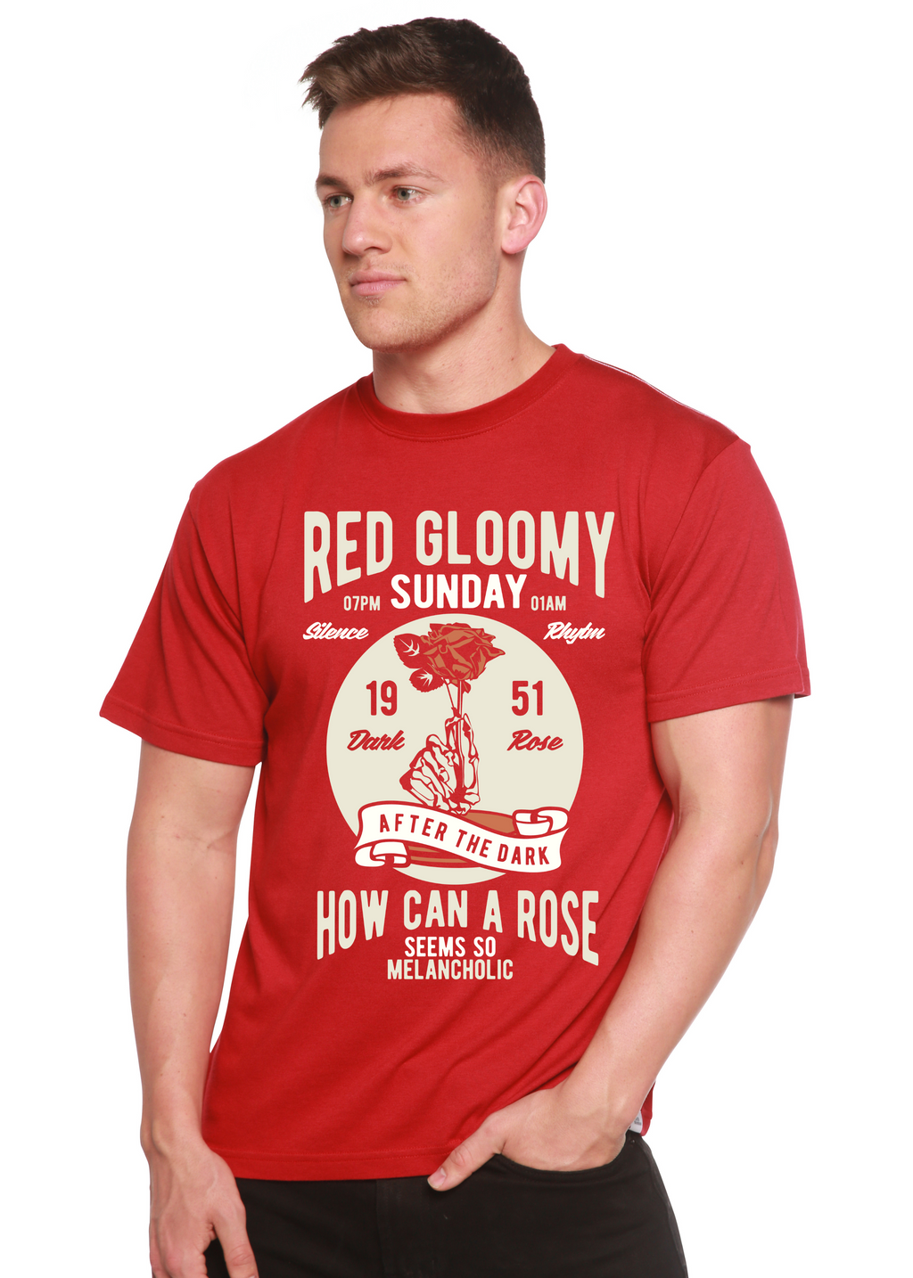 Red Gloomy Spun Bamboo® Men's Bamboo Viscose/Organic Cotton Short Sleeve Graphic T-Shirt - The7Letter