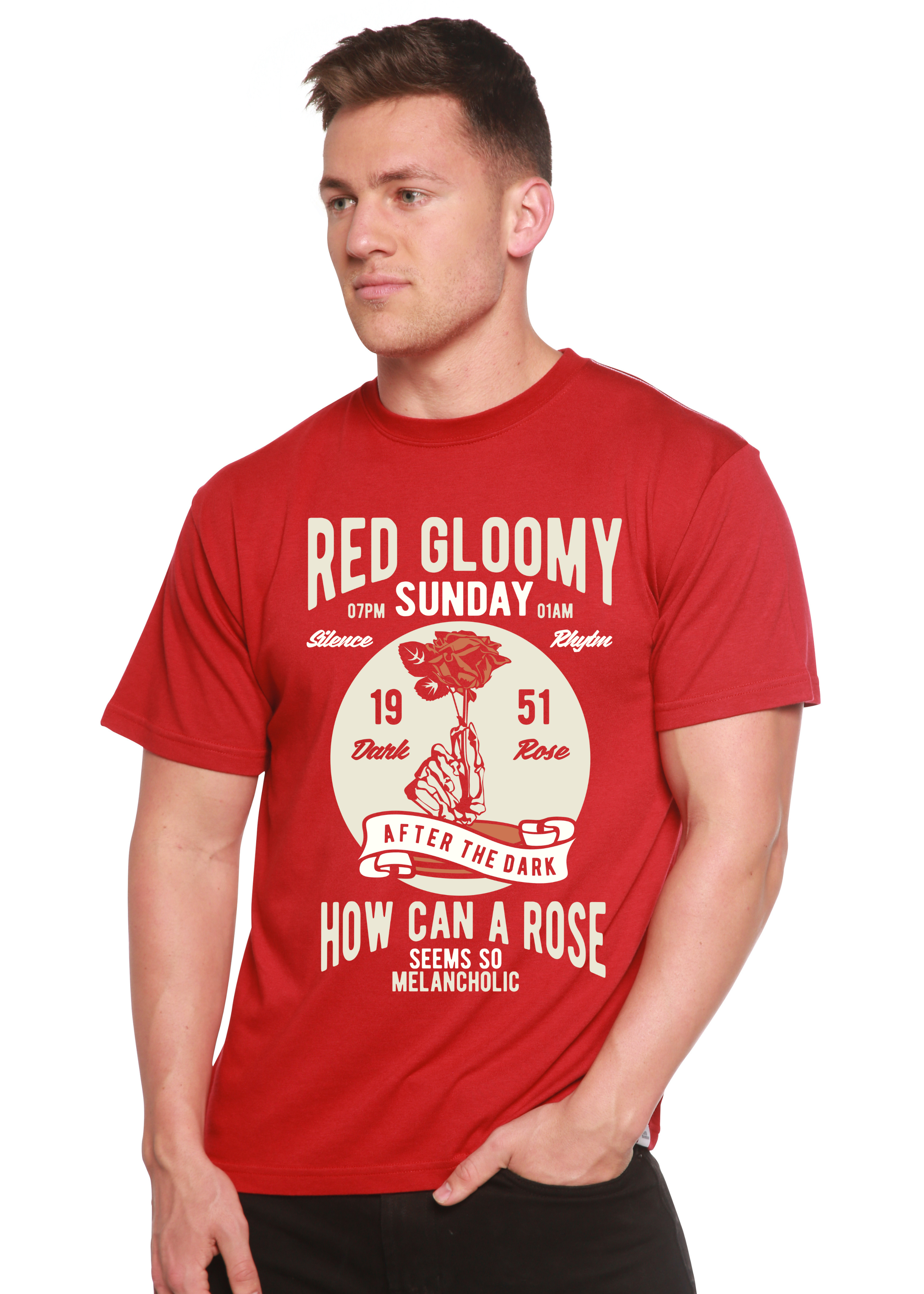 Red Gloomy Spun Bamboo® Men's Bamboo Viscose/Organic Cotton Short Sleeve Graphic T-Shirt - The7Letter
