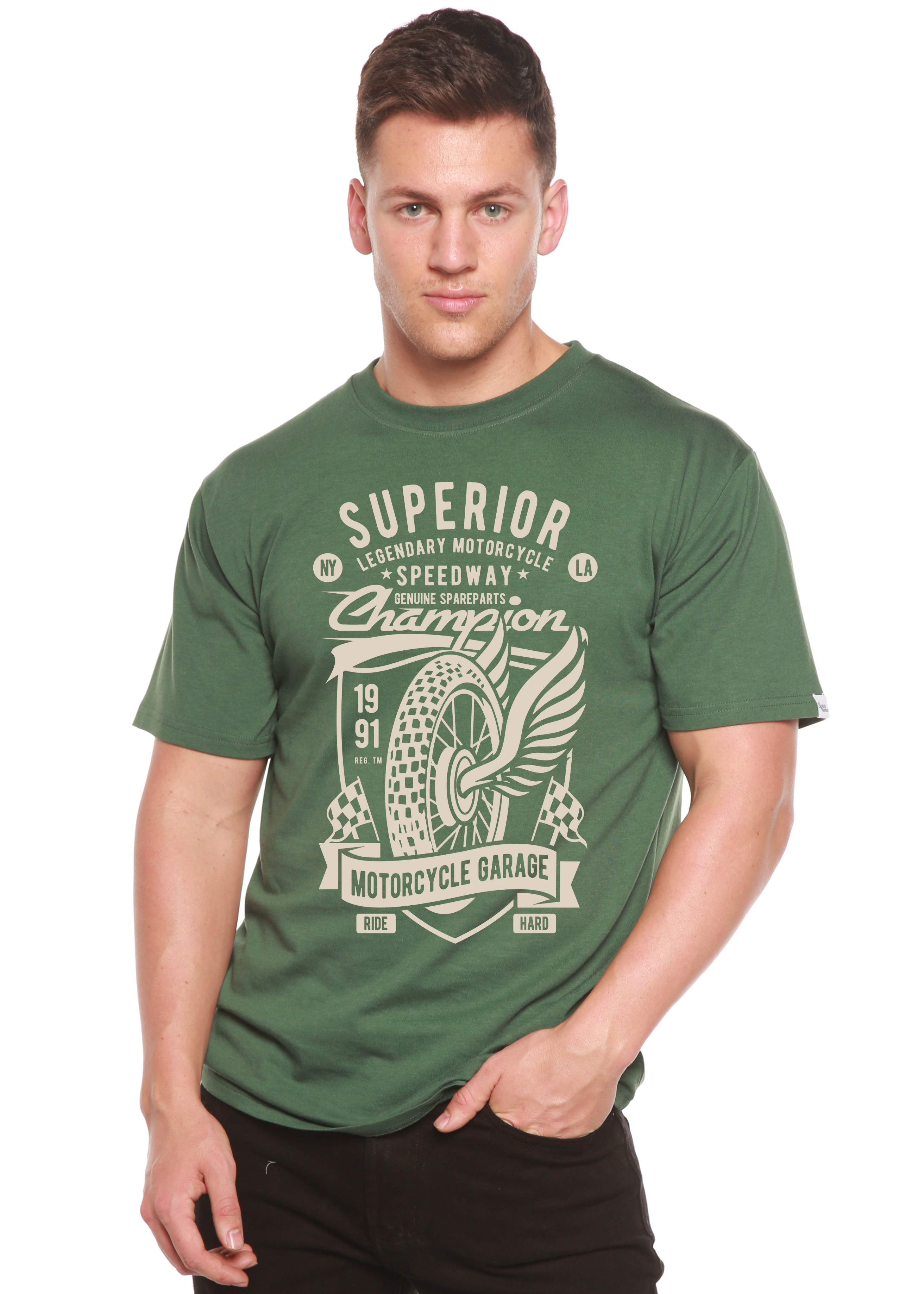 Superior Motorcycle Spun Bamboo® Men's Bamboo Viscose/Organic Cotton Short Sleeve Graphic T-Shirt - The7Letter