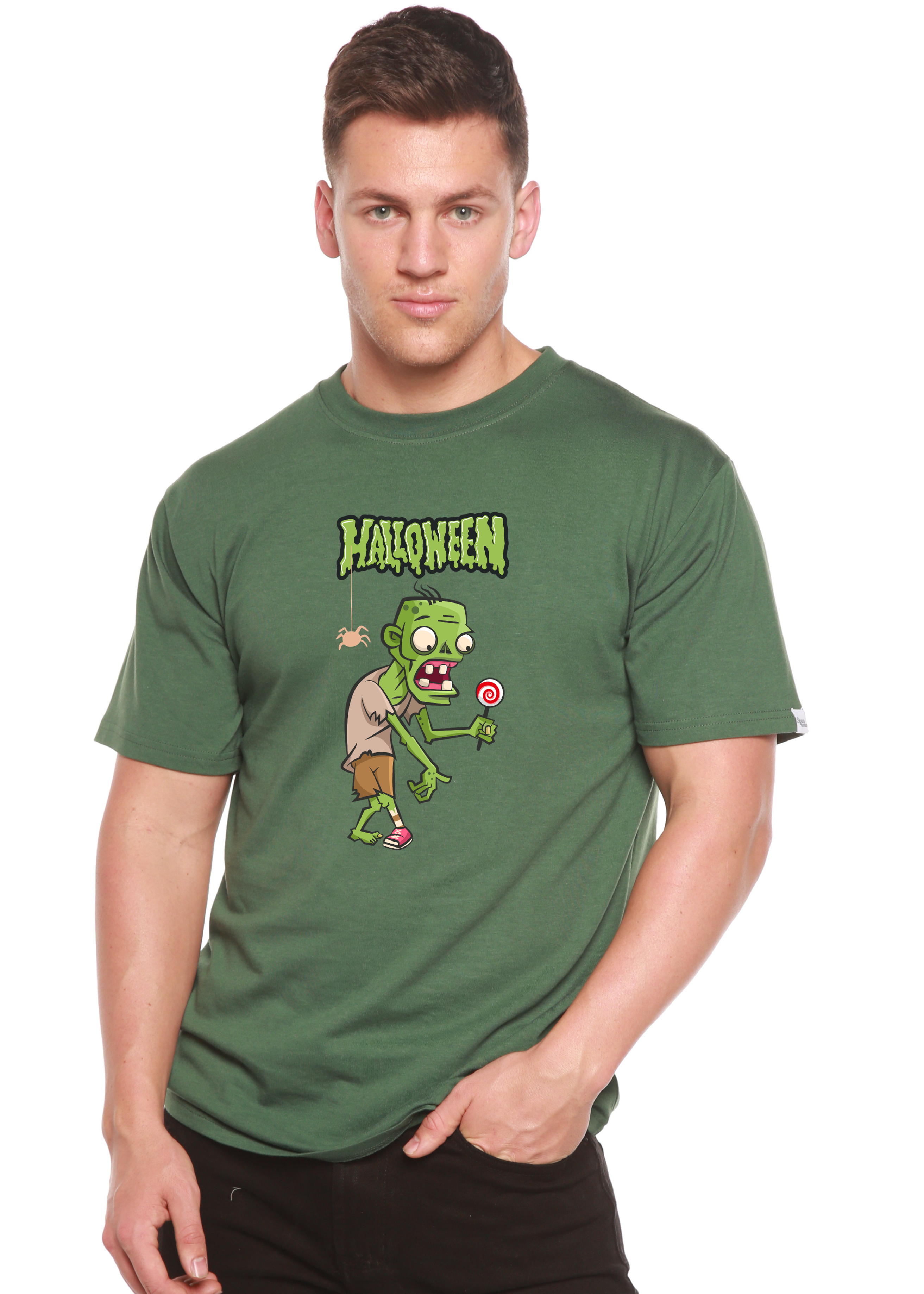Halloween Green Monster Unisex Bamboo Viscose/Organic Cotton Short Sleeve Graphic T-Shirt - The7Letter