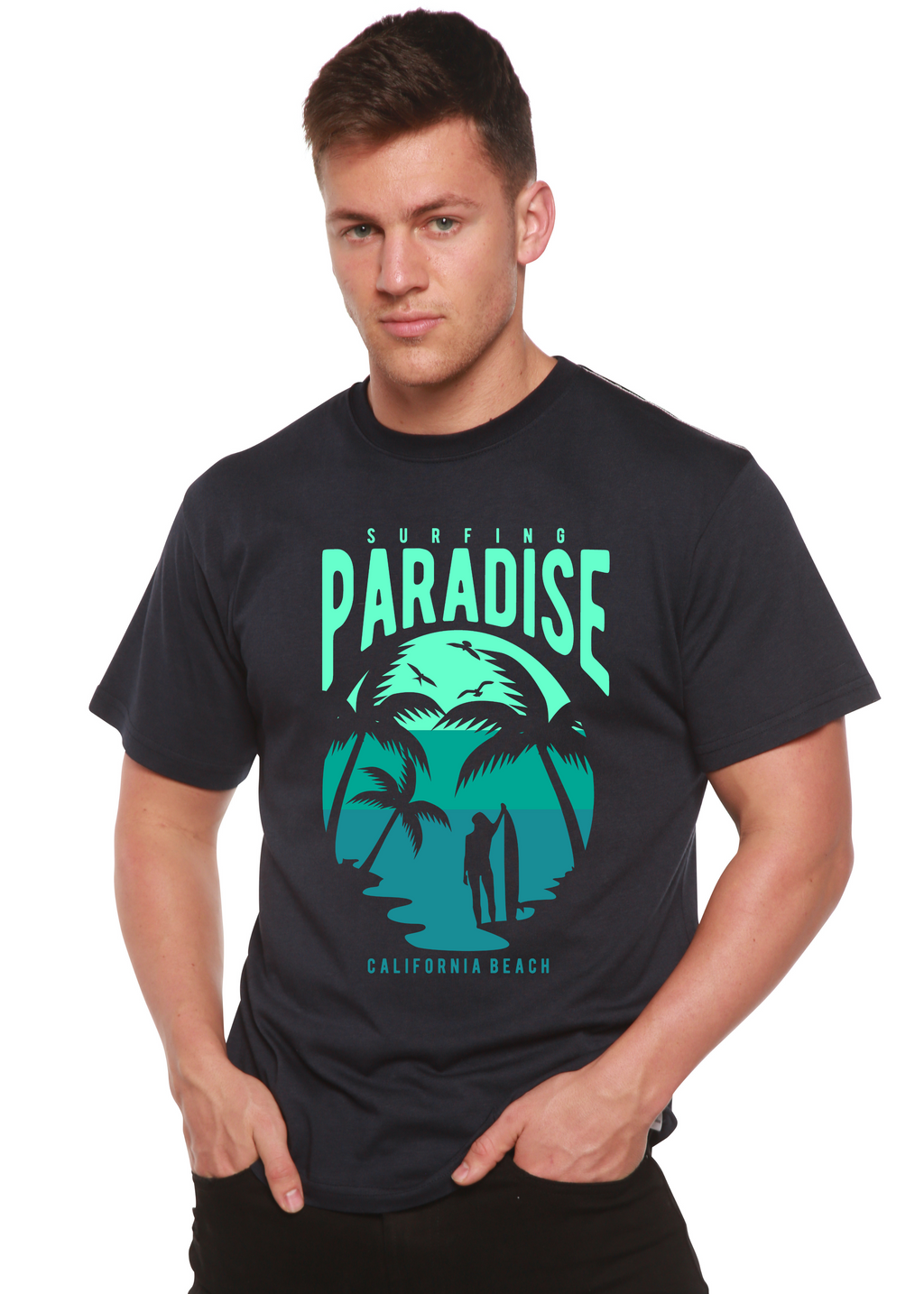 Surfing Paradise California Spun Bamboo® Men's Bamboo Viscose/Organic Cotton Short Sleeve Graphic T-Shirt - The7Letter