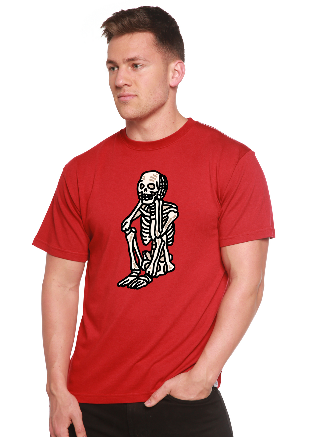 Sad Skeleton Halloween Unisex Bamboo Viscose/Organic Cotton Short Sleeve Graphic T-Shirt - The7Letter