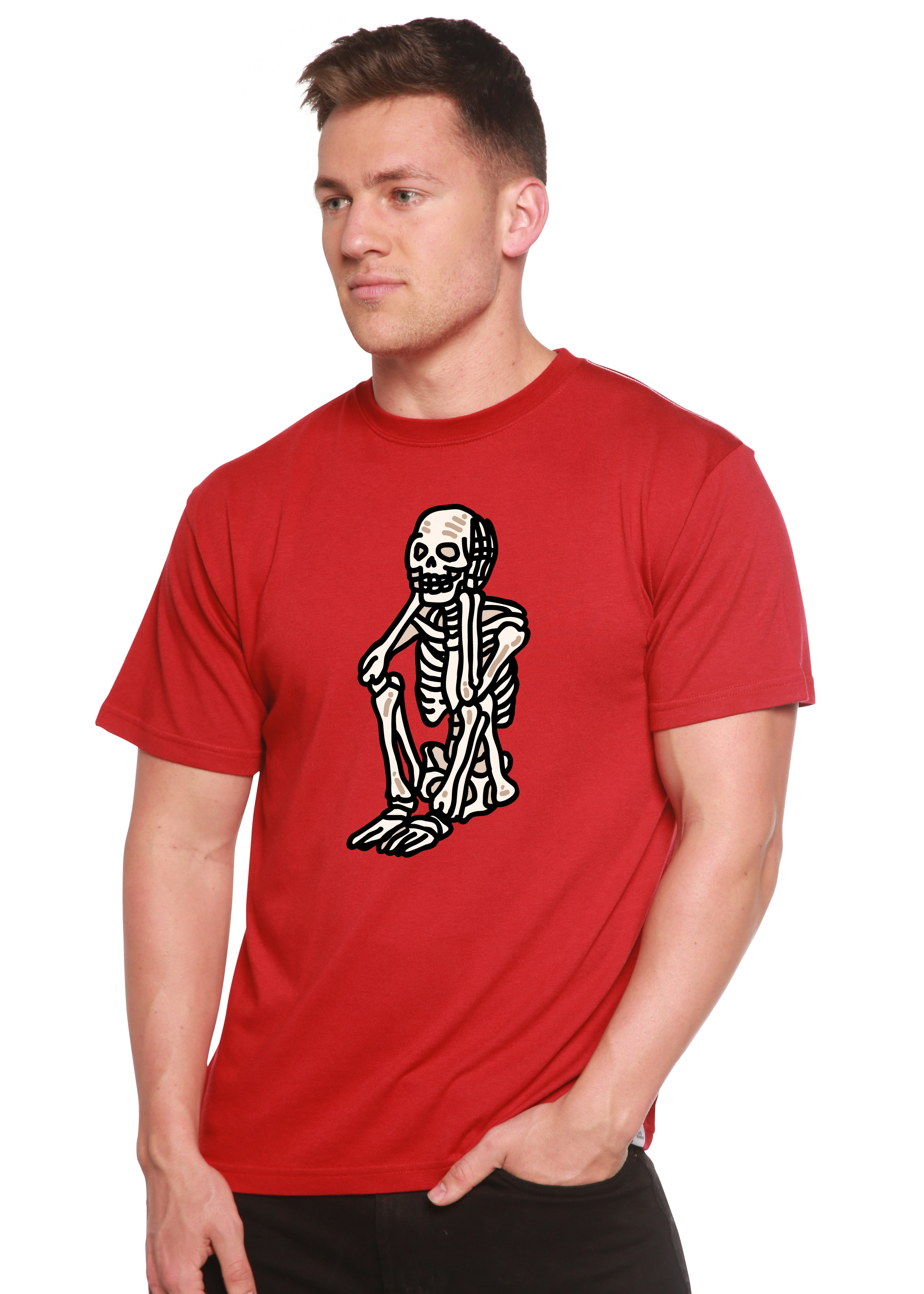 Sad Skeleton Halloween Unisex Bamboo Viscose/Organic Cotton Short Sleeve Graphic T-Shirt - The7Letter