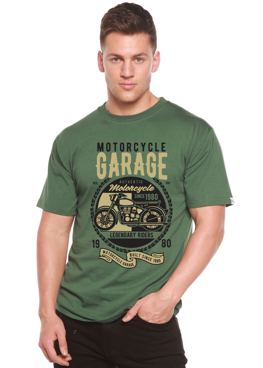 Motorcycle Garage Men's Bamboo Viscose/Organic Cotton Short Sleeve Graphic T-Shirt - The7Letter