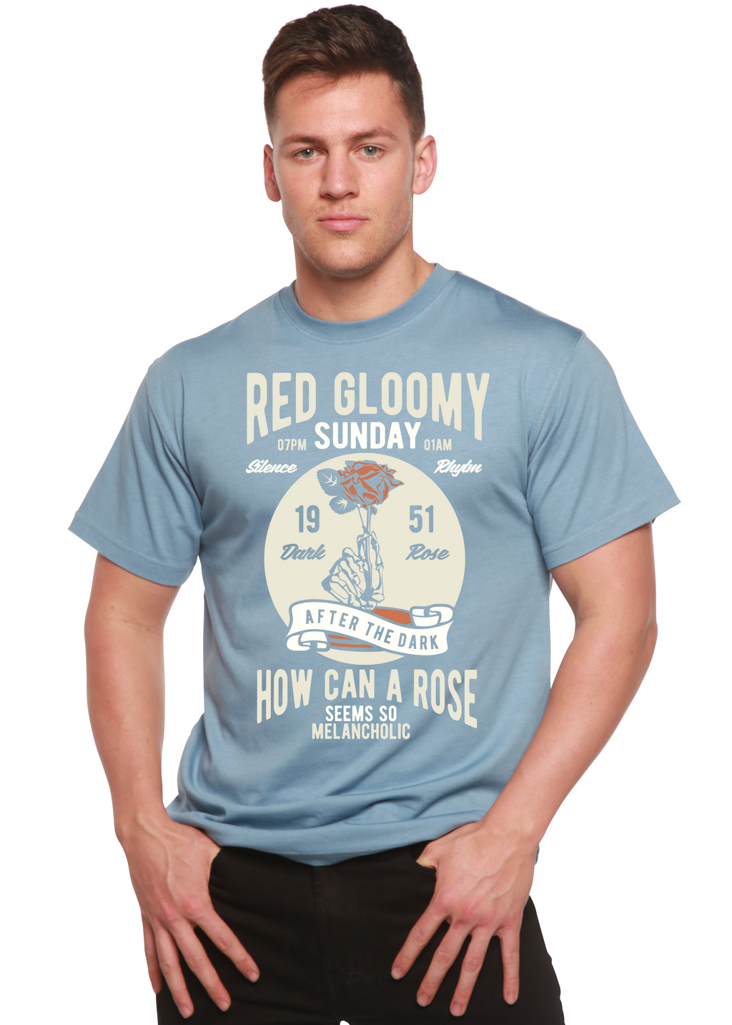 Red Gloomy Spun Bamboo® Men's Bamboo Viscose/Organic Cotton Short Sleeve Graphic T-Shirt - The7Letter