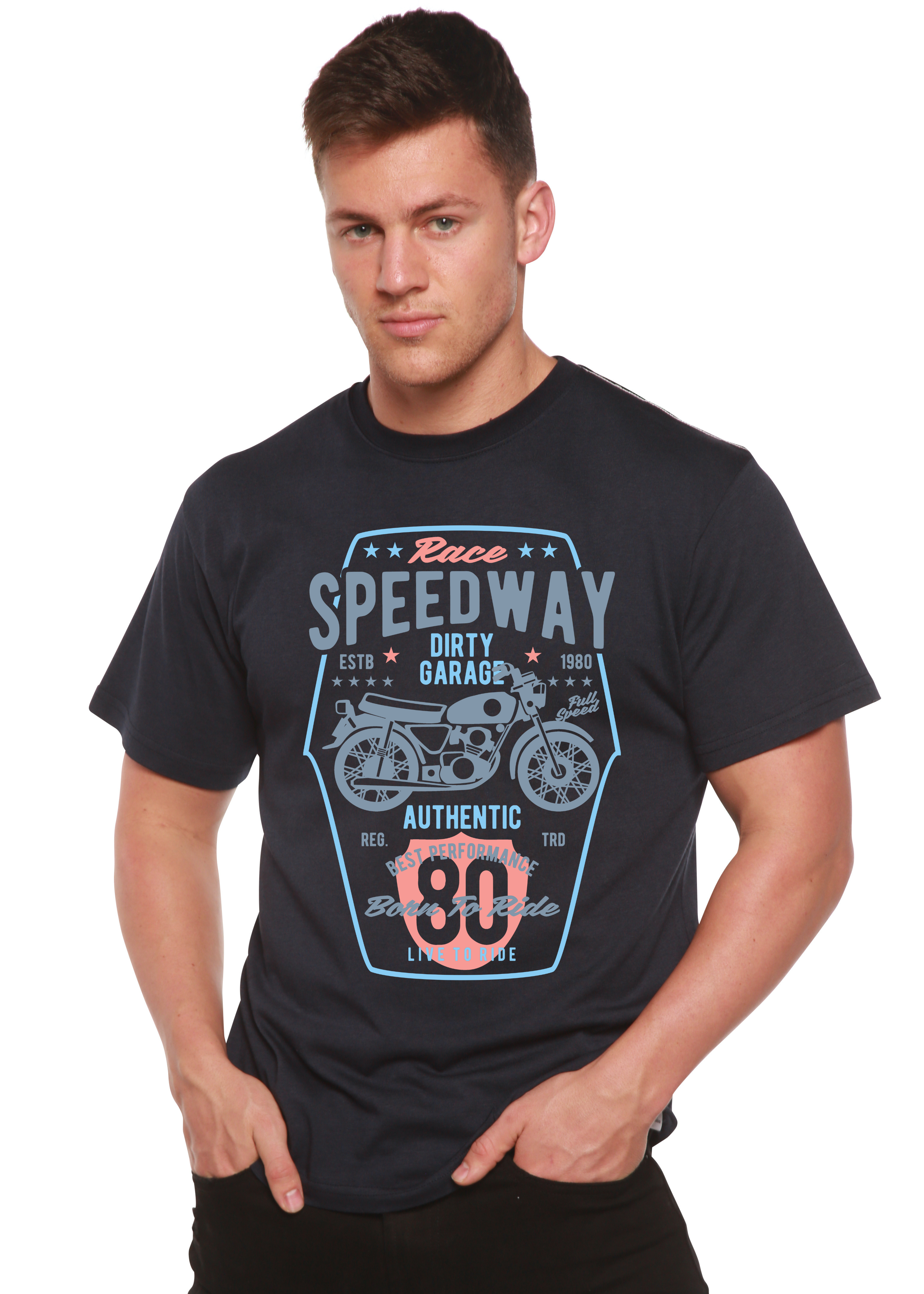 Speedway Motorcycle Spun Bamboo® Men's Bamboo Viscose/Organic Cotton Short Sleeve Graphic T-Shirt - The7Letter