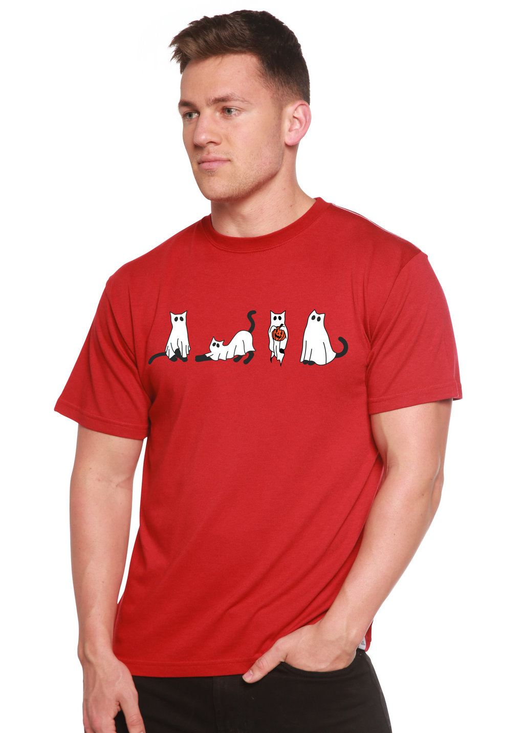 Halloween Cats Men's Bamboo Viscose/Organic Cotton Short Sleeve Graphic T-Shirt - The7Letter