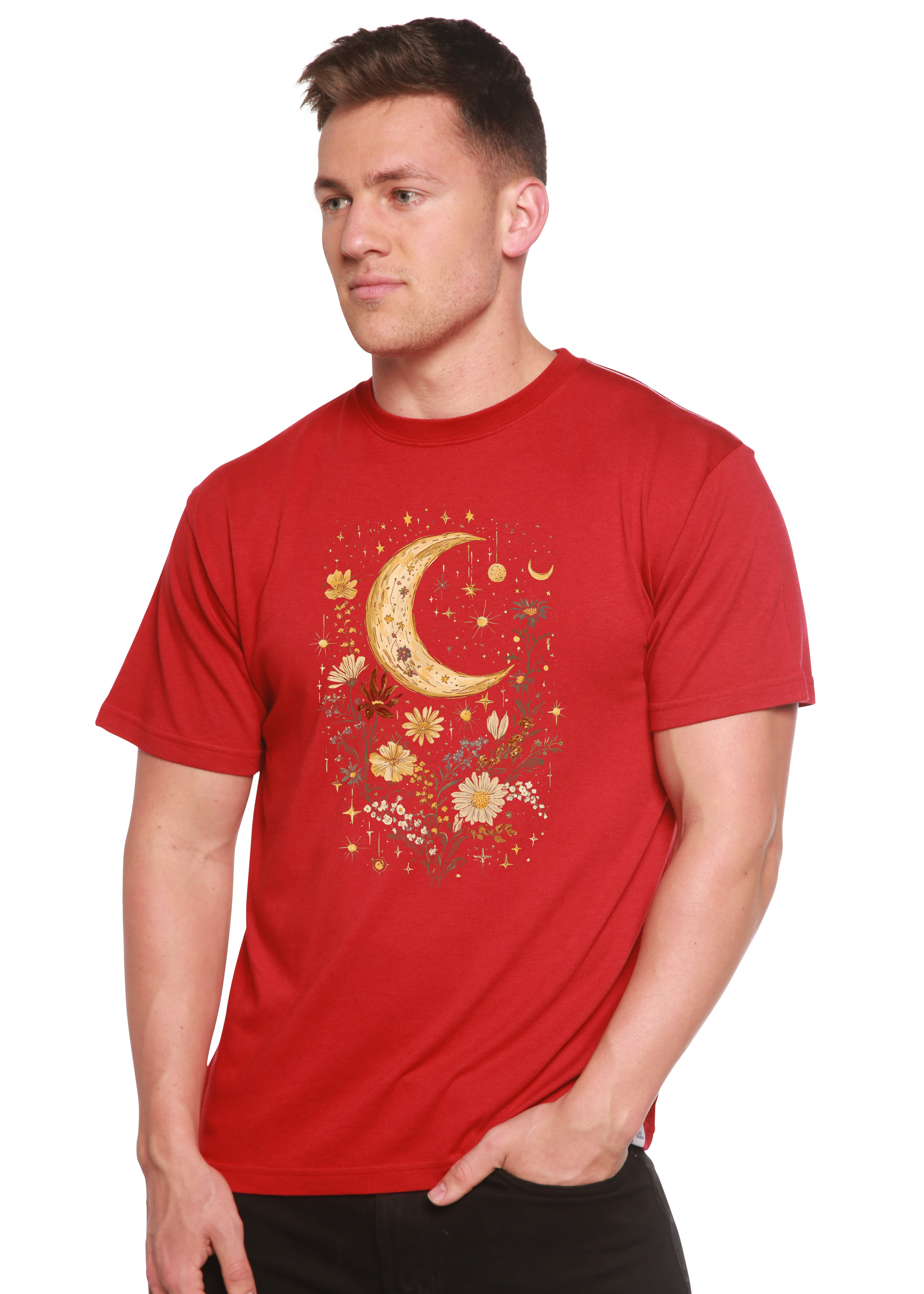 Celestial Moon Boho Flowers Vintage Unisex Bamboo/Cotton Graphic T-Shirt - The7Letter