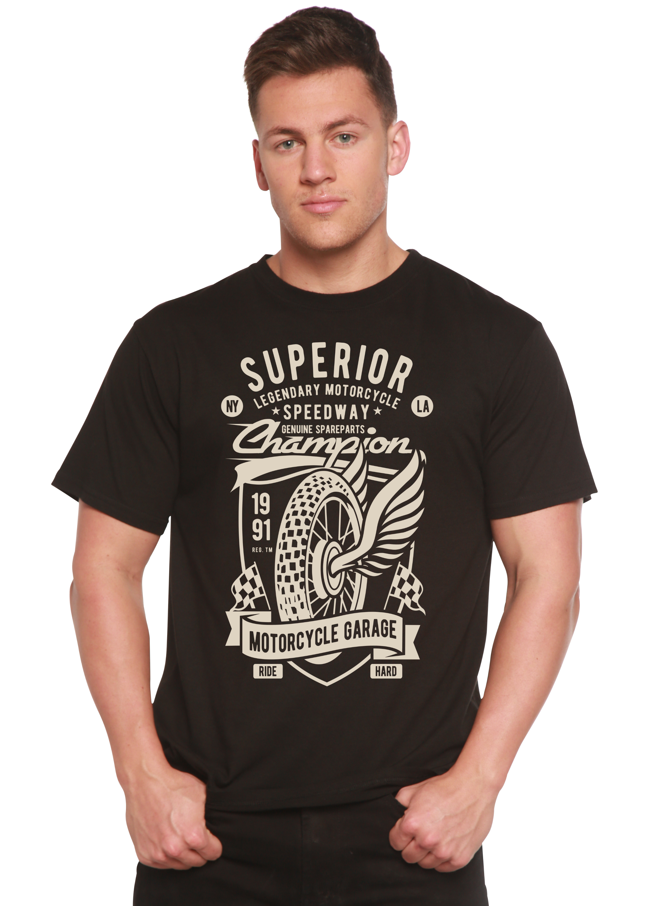 Superior Motorcycle Spun Bamboo® Men's Bamboo Viscose/Organic Cotton Short Sleeve Graphic T-Shirt - The7Letter