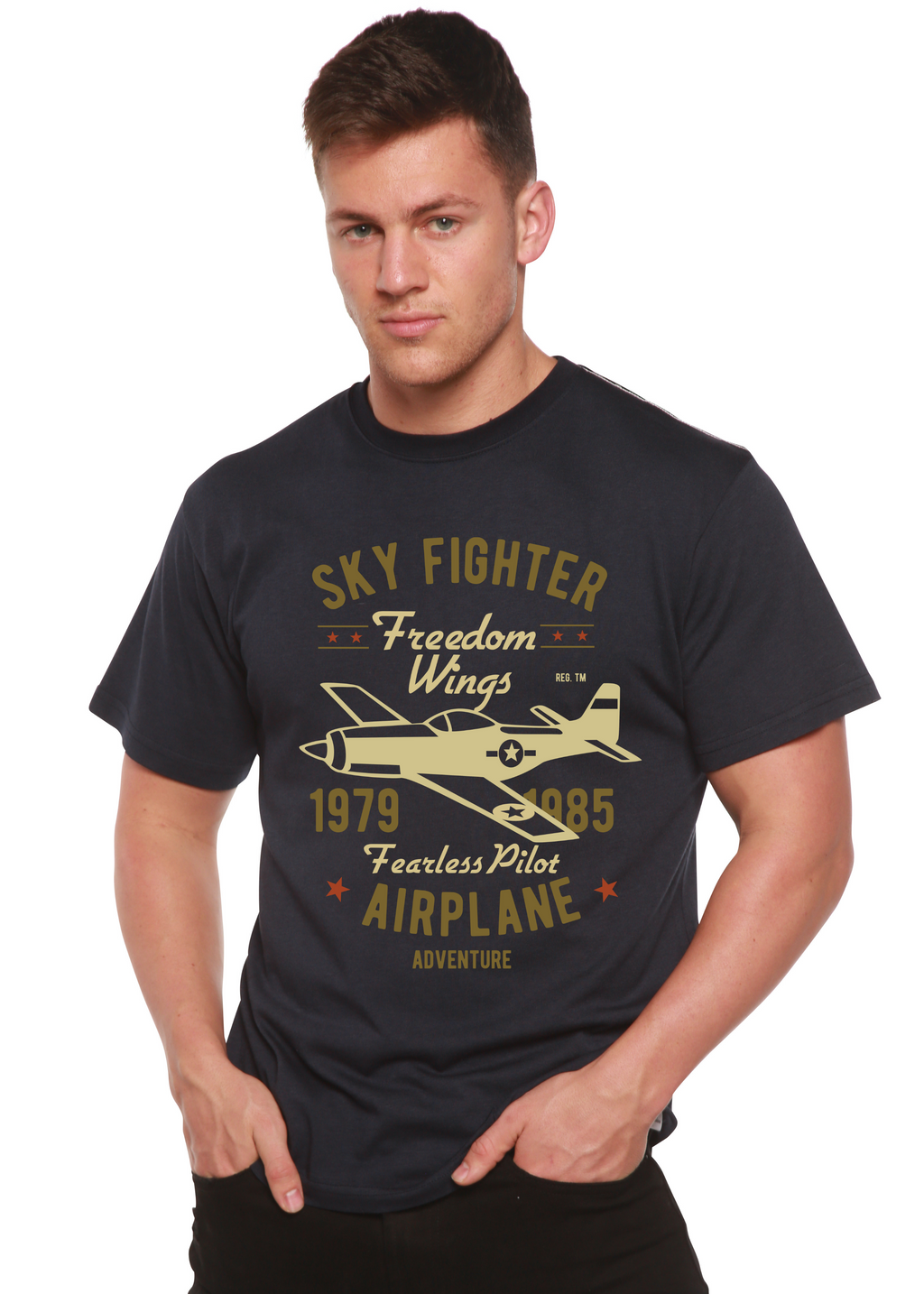 Sky Fighter Spun Bamboo® Men's Bamboo Viscose/Organic Cotton Short Sleeve Graphic T-Shirt - The7Letter