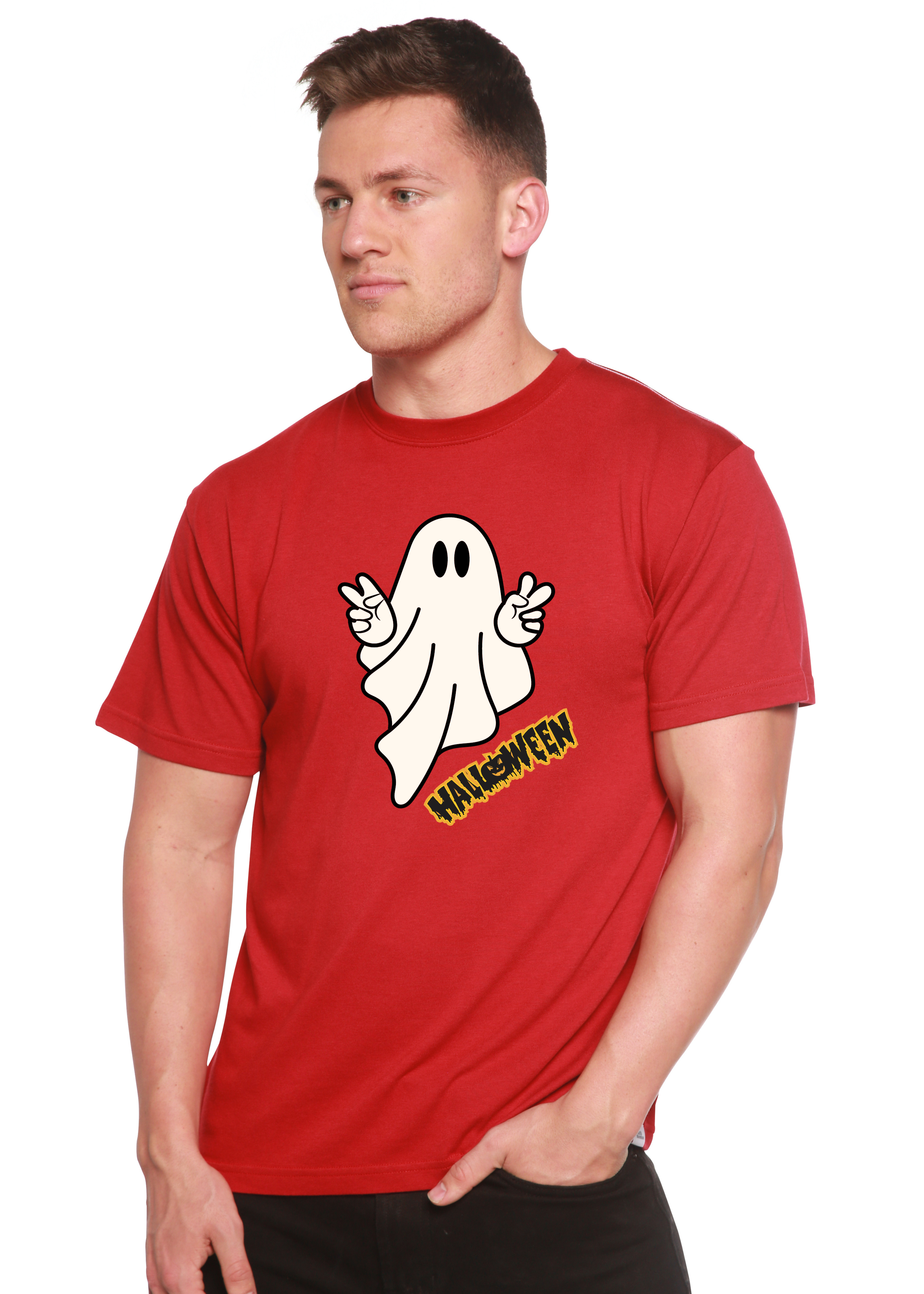 Halloween Ghost Unisex Bamboo Viscose/Organic Cotton Short Sleeve Graphic T-Shirt - The7Letter