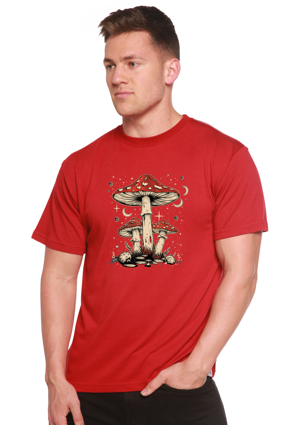 Boho Retro Hippie Mushrooms Natural Unisex Bamboo/Cotton Graphic T-Shirt - The7Letter