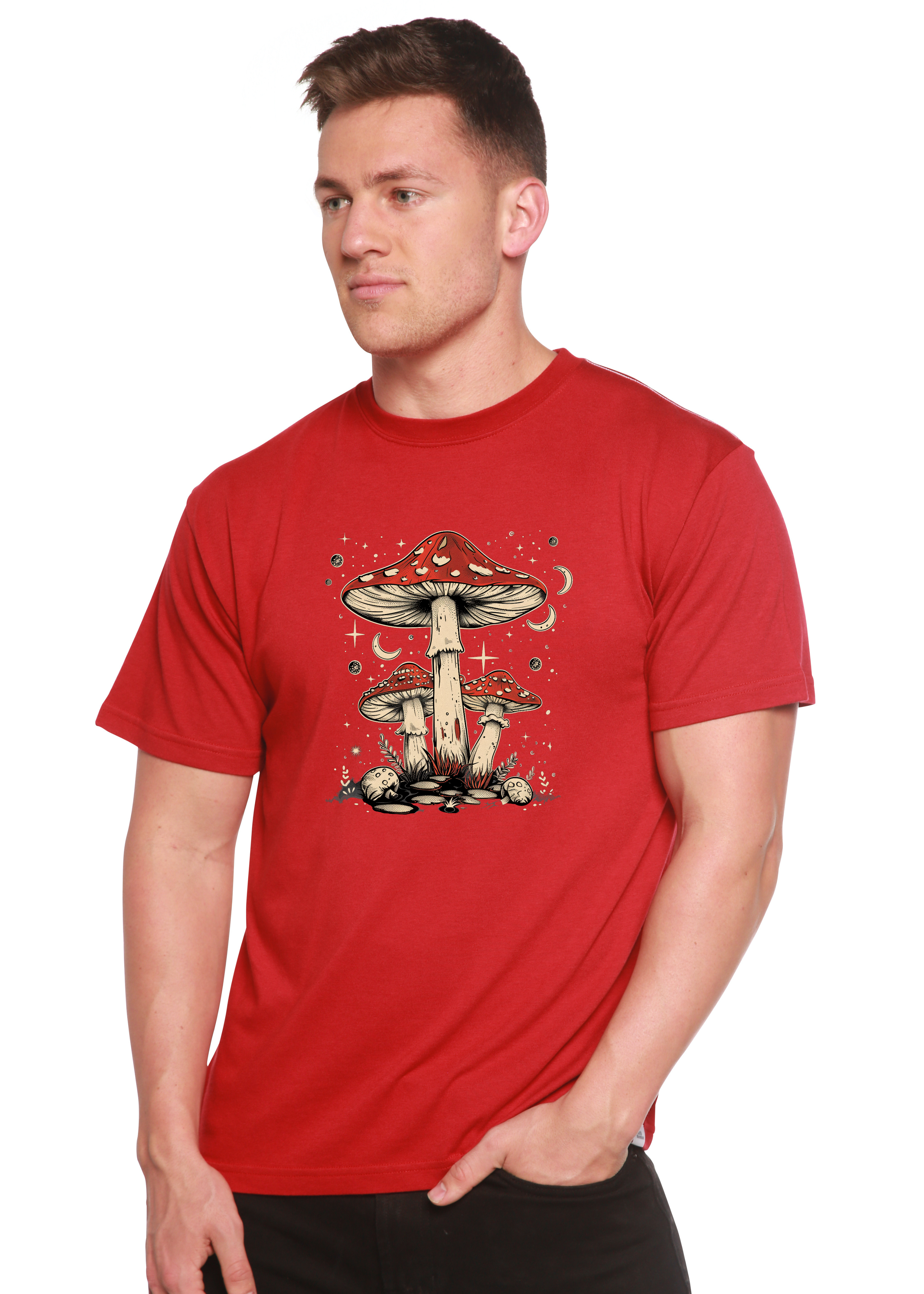 Boho Retro Hippie Mushrooms Natural Unisex Bamboo/Cotton Graphic T-Shirt - The7Letter