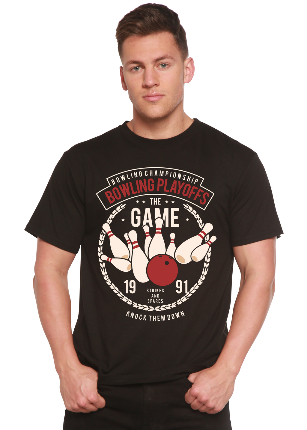 Bowling Playoffs Men's Bamboo Viscose/Organic Cotton Short Sleeve Graphic T-Shirt - The7Letter