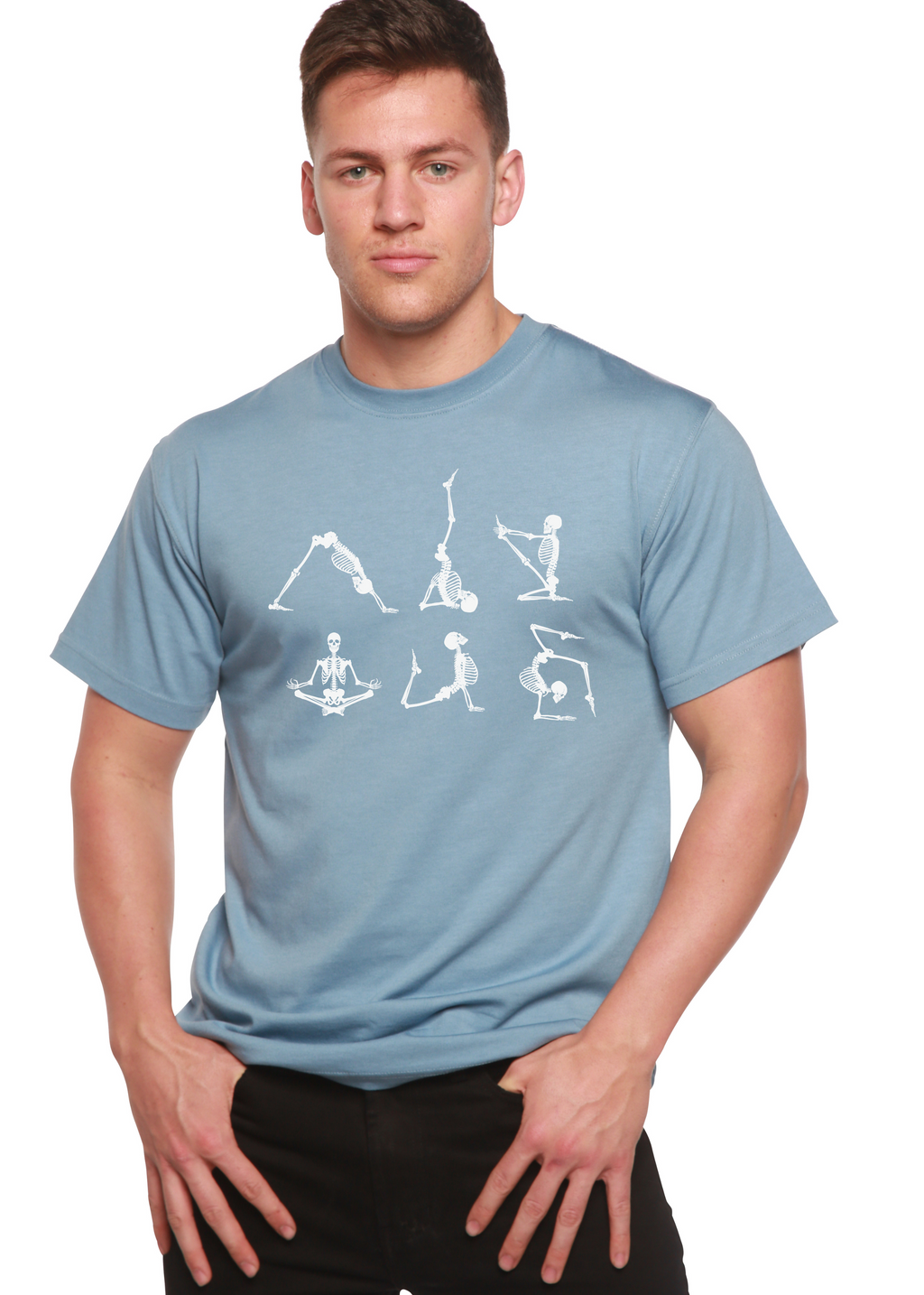 Halloween Skeleton Namaste Men's Bamboo Viscose/Organic Cotton Short Sleeve Graphic T-Shirt - The7Letter