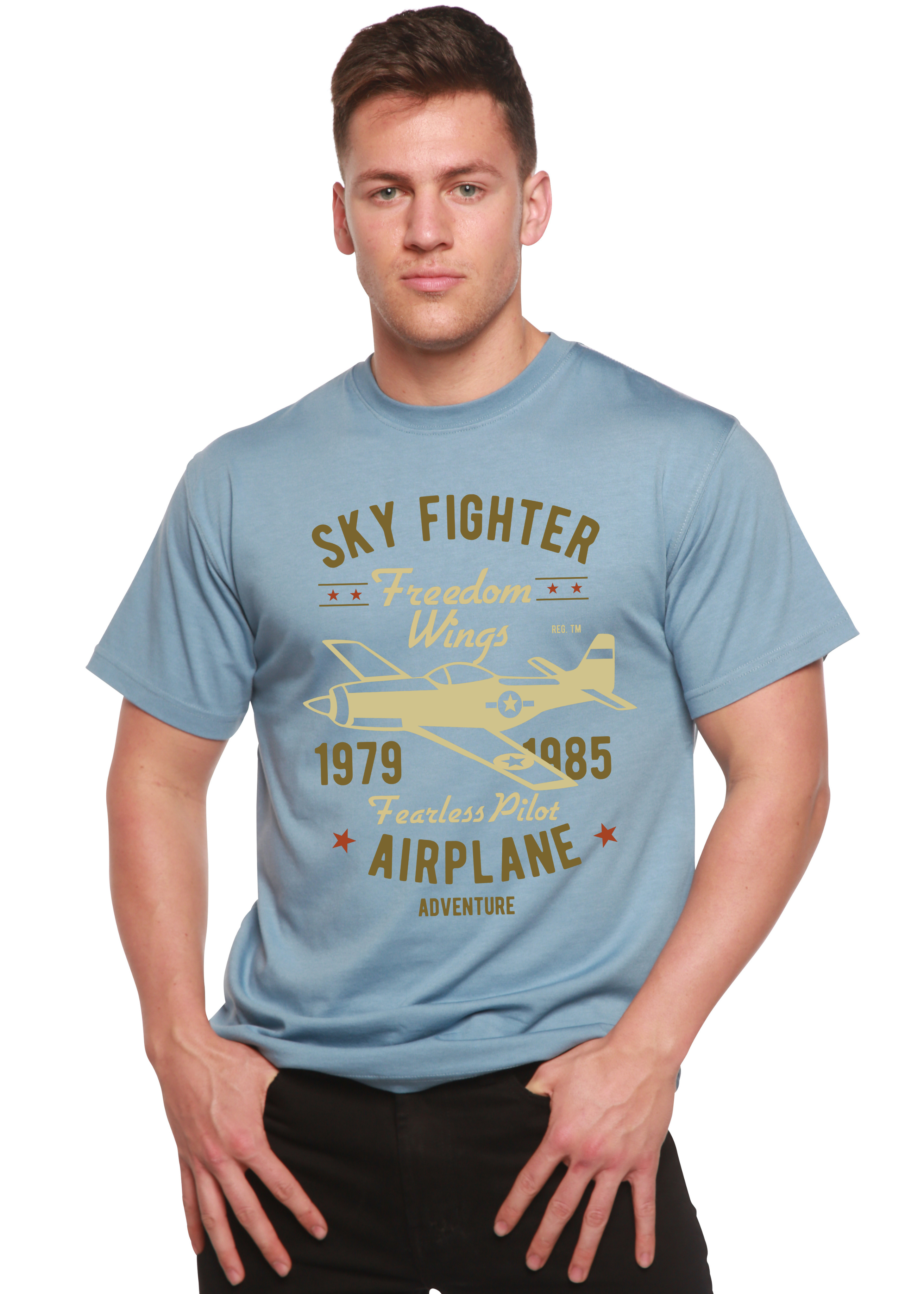 Sky Fighter Spun Bamboo® Men's Bamboo Viscose/Organic Cotton Short Sleeve Graphic T-Shirt - The7Letter