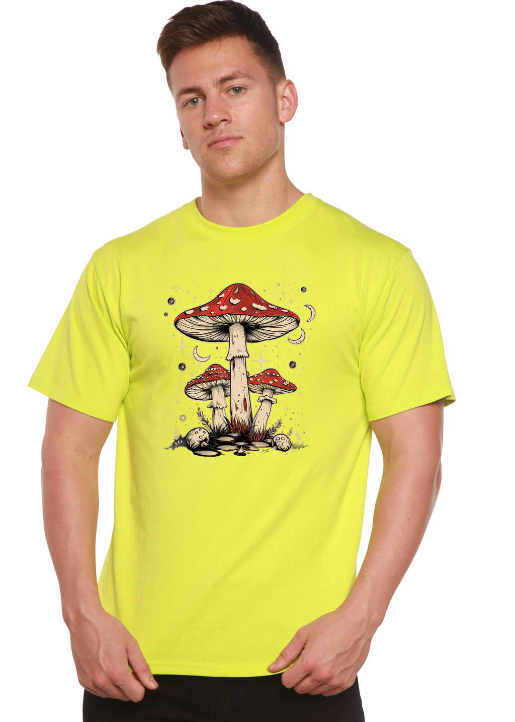 Boho Retro Hippie Mushrooms Natural Unisex Bamboo/Cotton Graphic T-Shirt - The7Letter