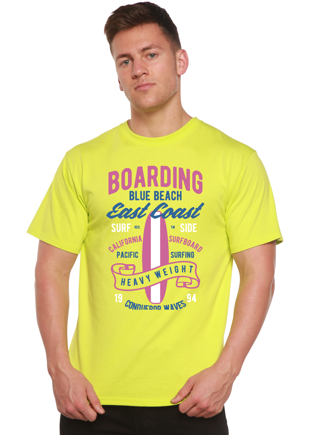 Boarding Blue Beach Men's Bamboo Viscose/Organic Cotton Short Sleeve Graphic T-Shirt - The7Letter