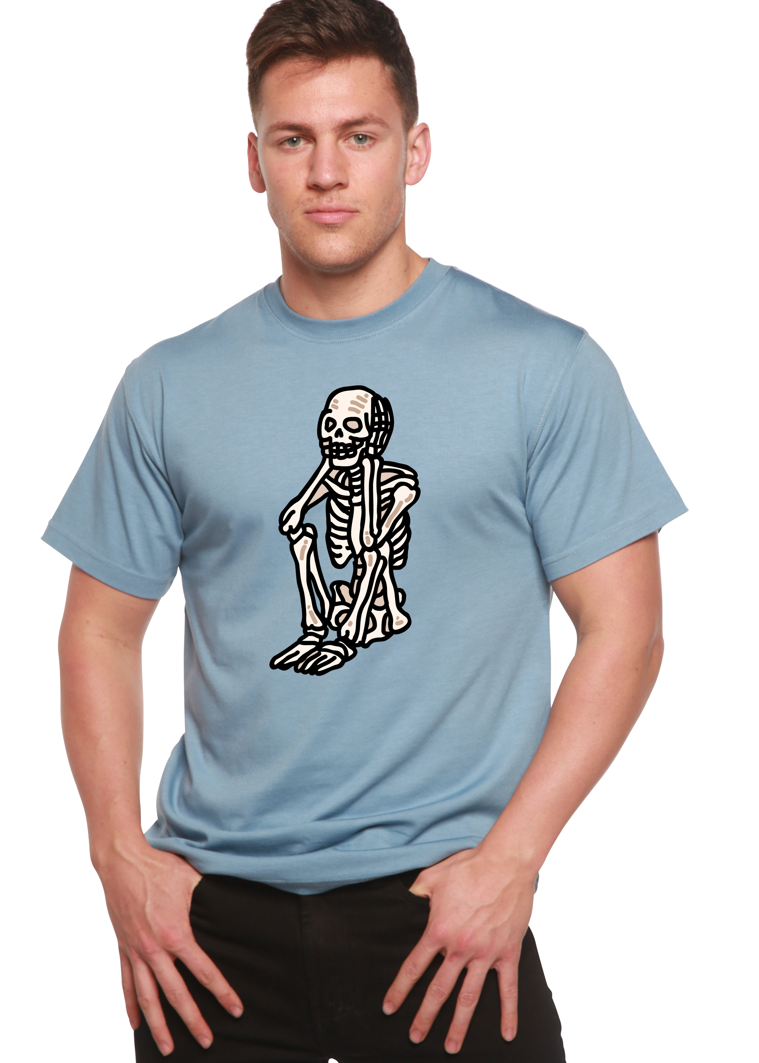 Sad Skeleton Halloween Unisex Bamboo Viscose/Organic Cotton Short Sleeve Graphic T-Shirt - The7Letter