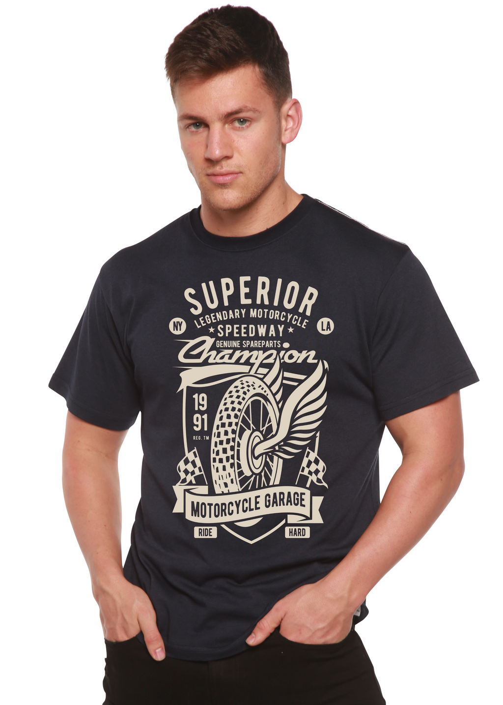 Superior Motorcycle Spun Bamboo® Men's Bamboo Viscose/Organic Cotton Short Sleeve Graphic T-Shirt - The7Letter
