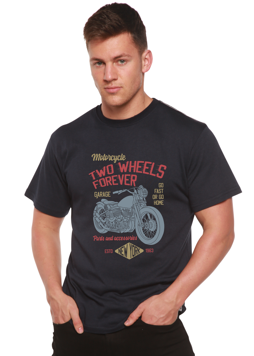 Two Wheels Forever Men's Bamboo Viscose/Organic Cotton Short Sleeve Graphic T-Shirt - The7Letter