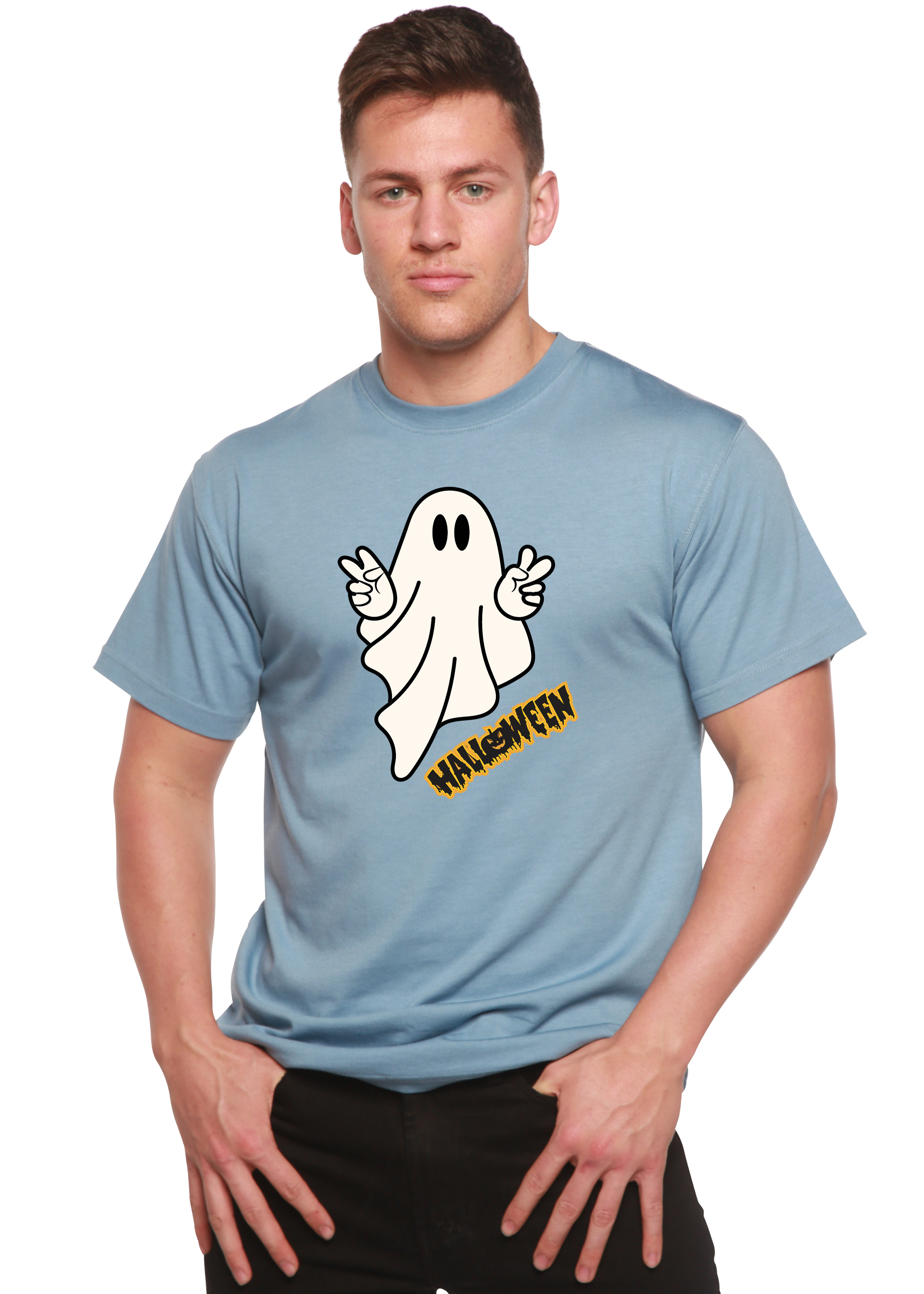 Halloween Ghost Unisex Bamboo Viscose/Organic Cotton Short Sleeve Graphic T-Shirt - The7Letter
