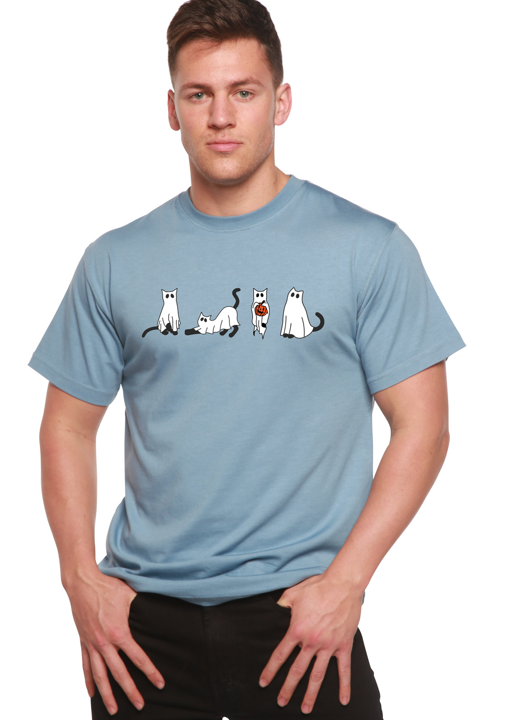 Halloween Cats Men's Bamboo Viscose/Organic Cotton Short Sleeve Graphic T-Shirt - The7Letter