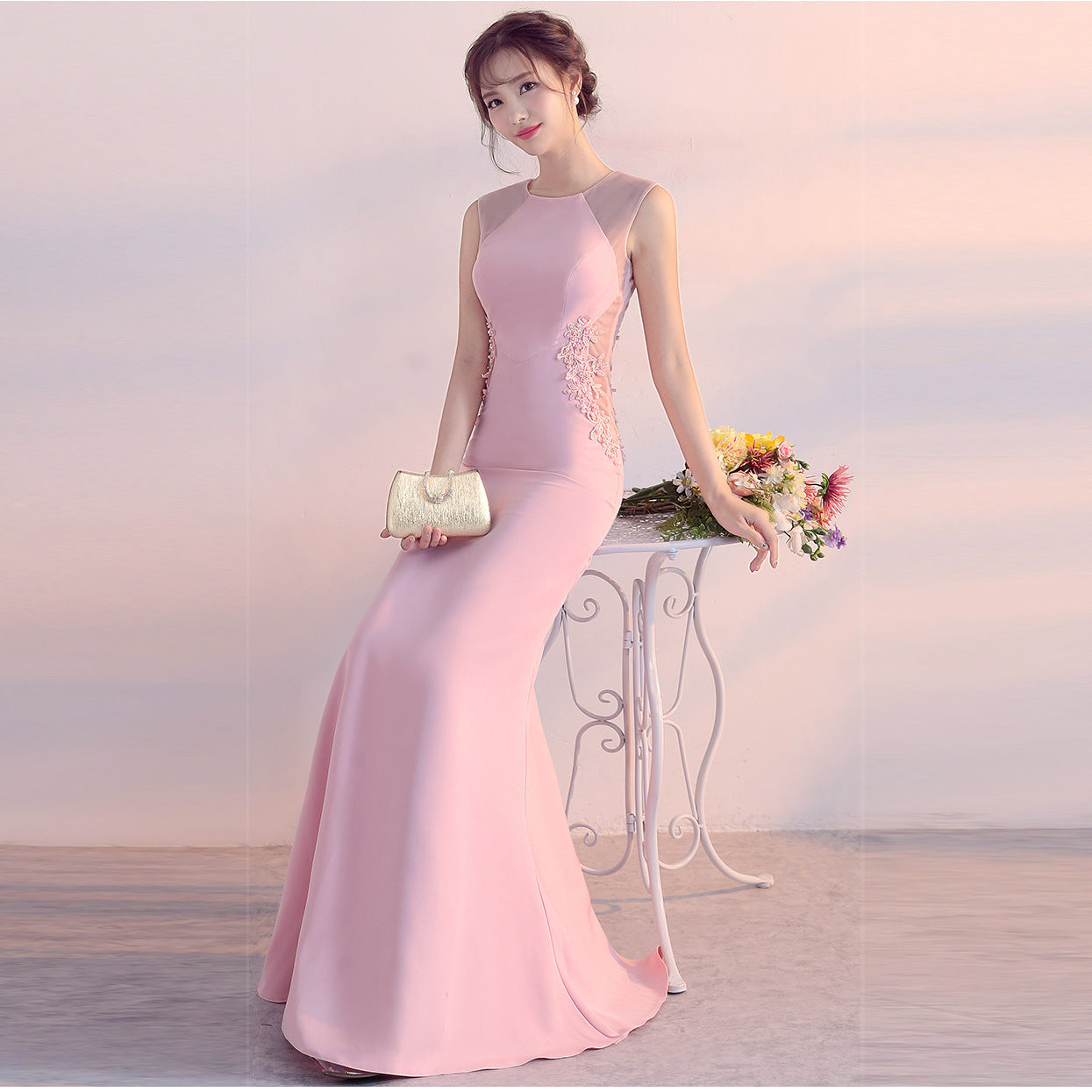 Robe de soirée Femme Cocktail Hôtesse Élégante Ajustée Cinq Couleurs Robe Longue de Fête