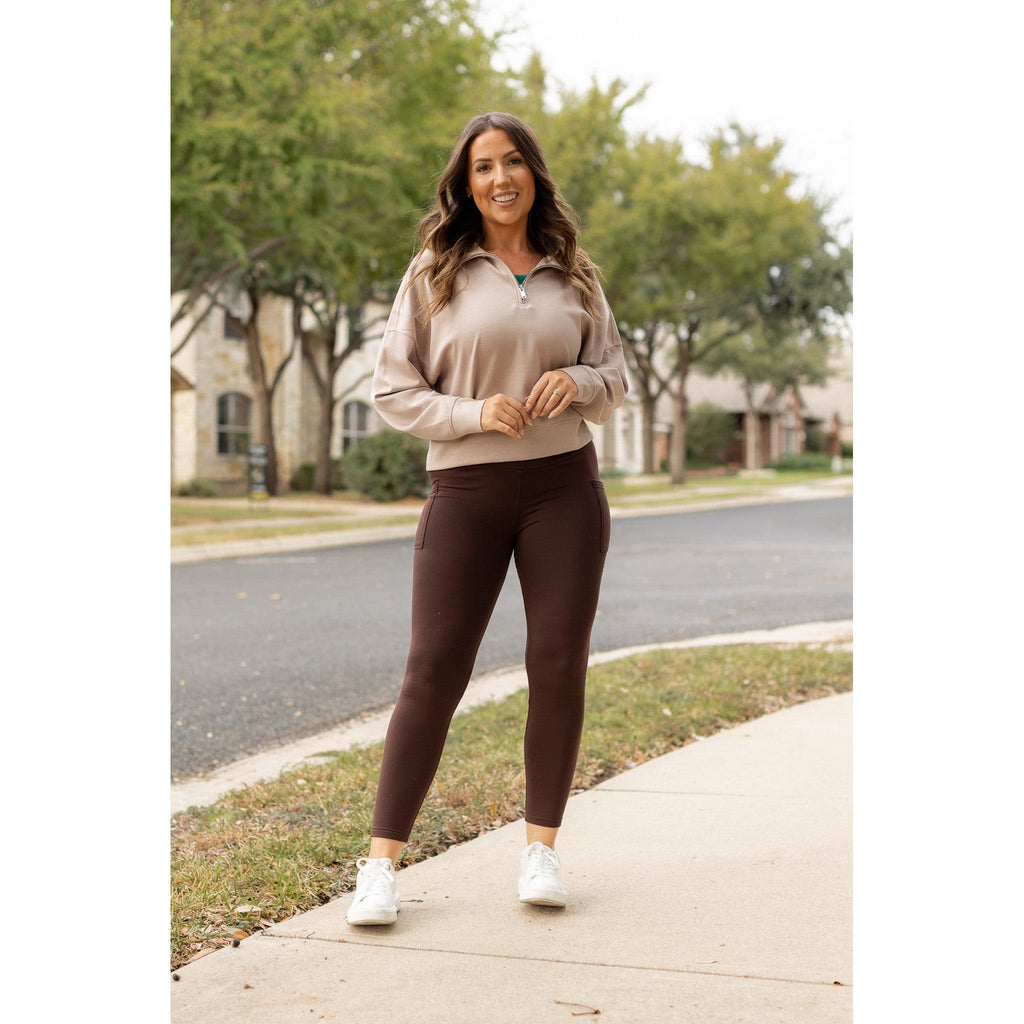 Belle - Legging polaire marron long avec poches*