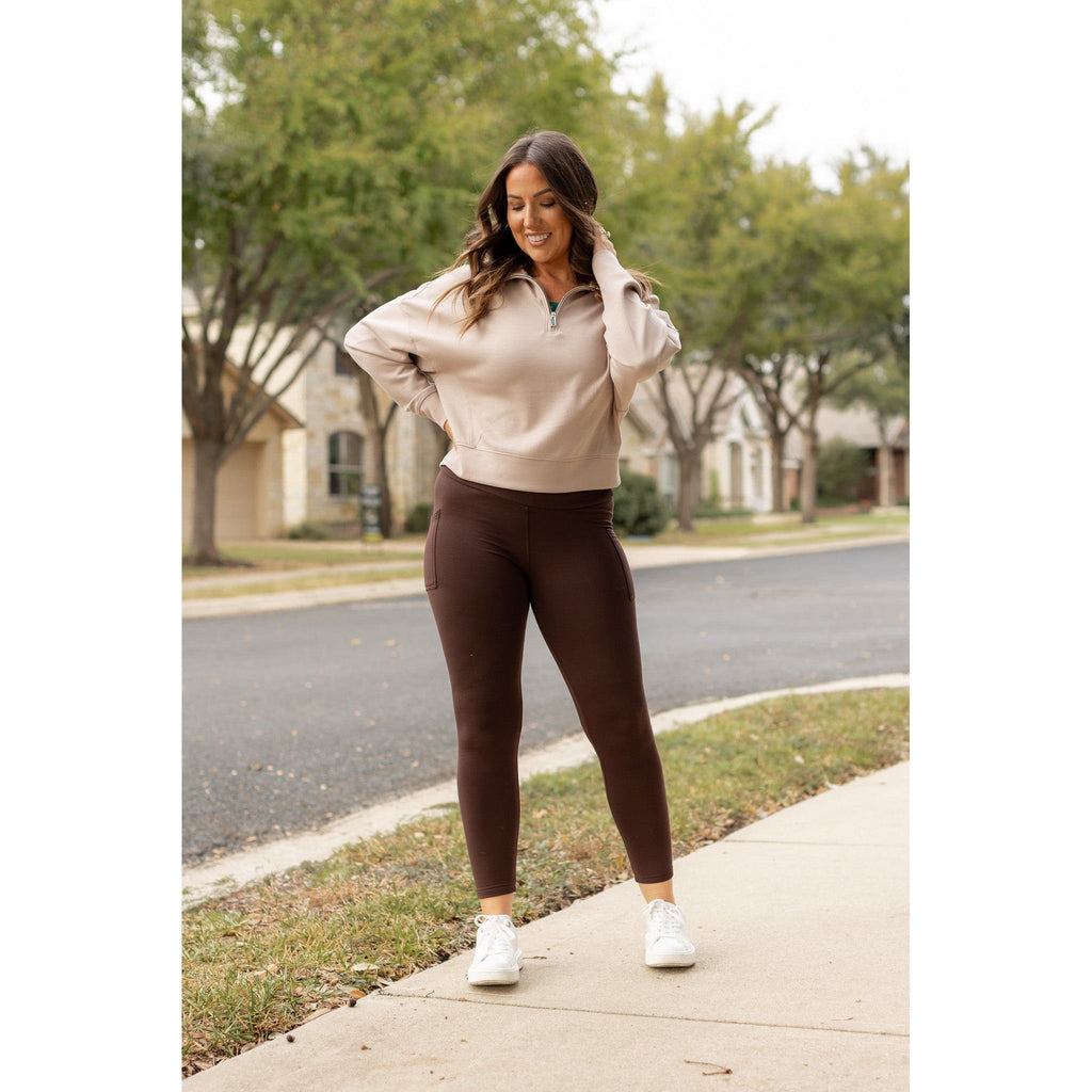 Belle - Legging polaire marron long avec poches*